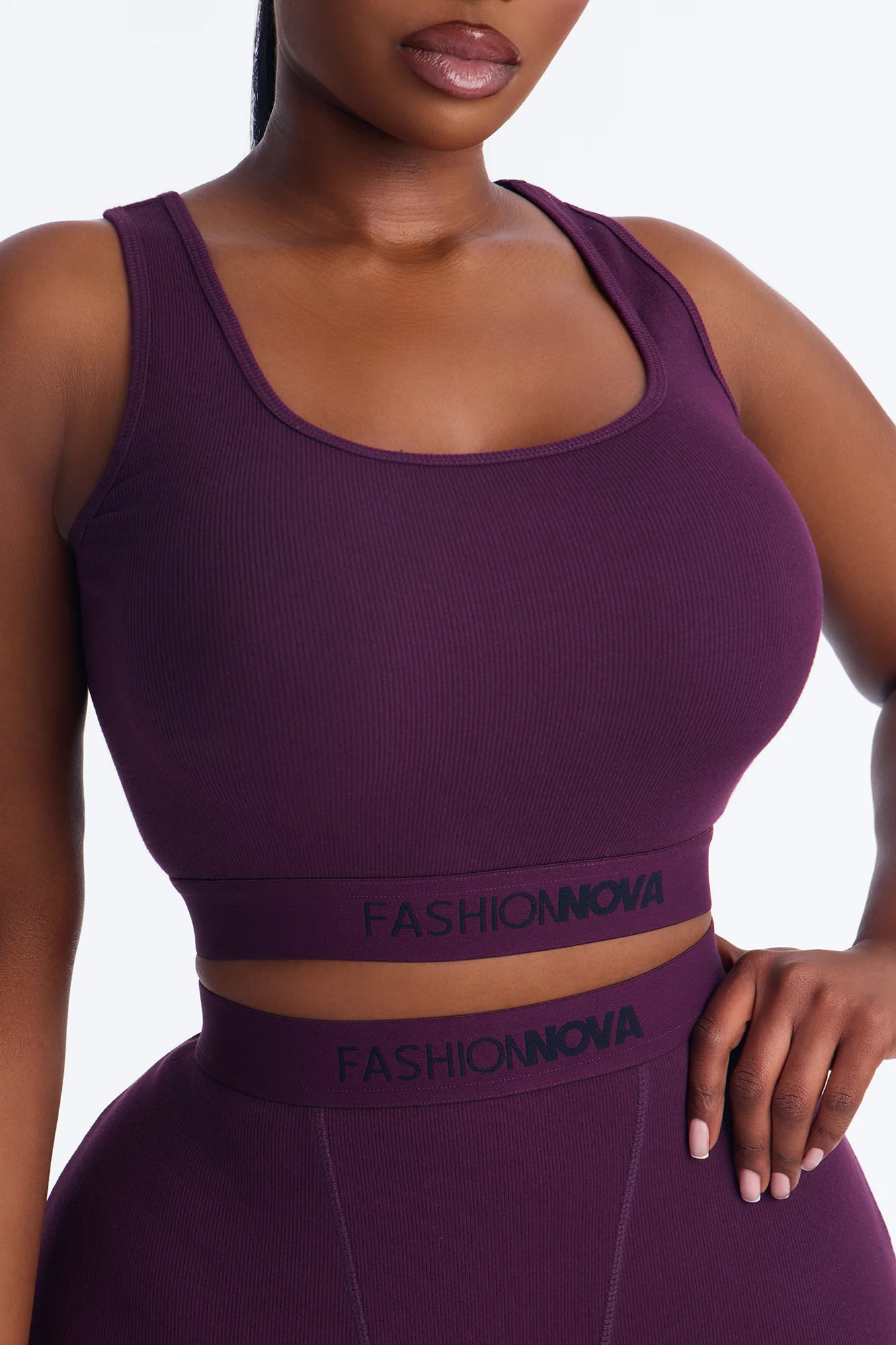 FN Mood Cotton Ribbed Racer Back Bra and Boxer Set - Plum - Image 5