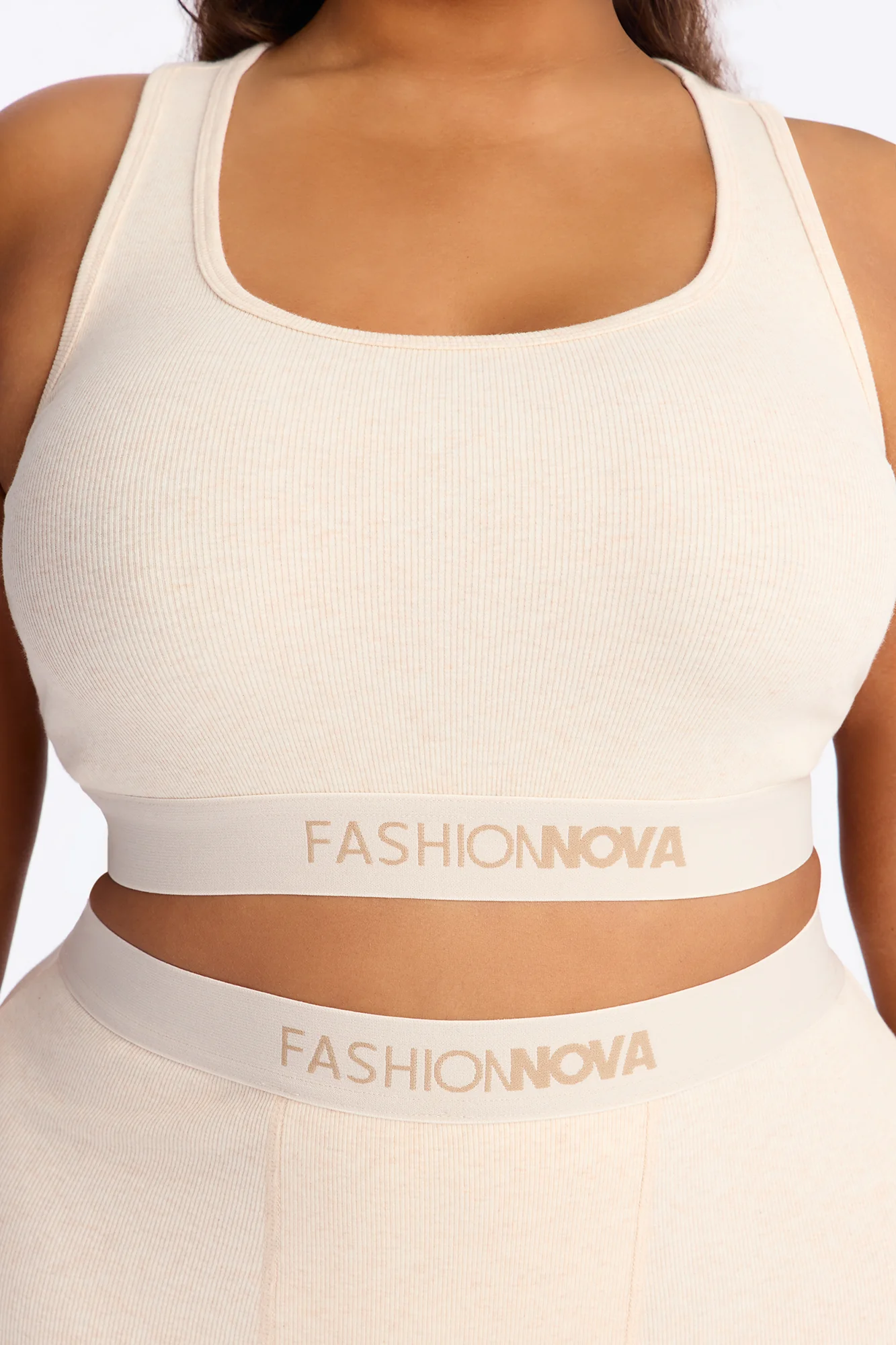 FN Mood Racerback Bra And Legging 2 Piece Ribbed Cotton Set - Oatmeal - Image 8