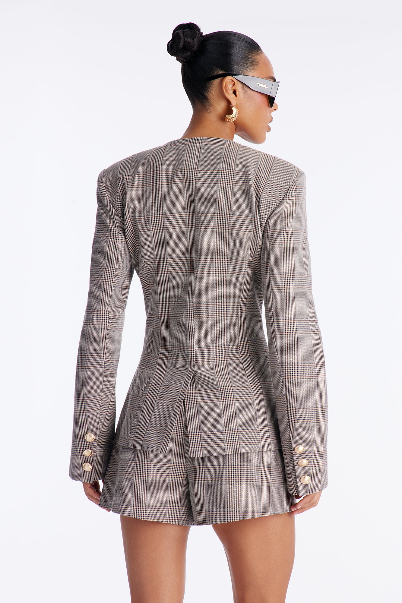 Follow Her Logic Plaid Blazer Skirt Set - Taupe/combo - Image 3