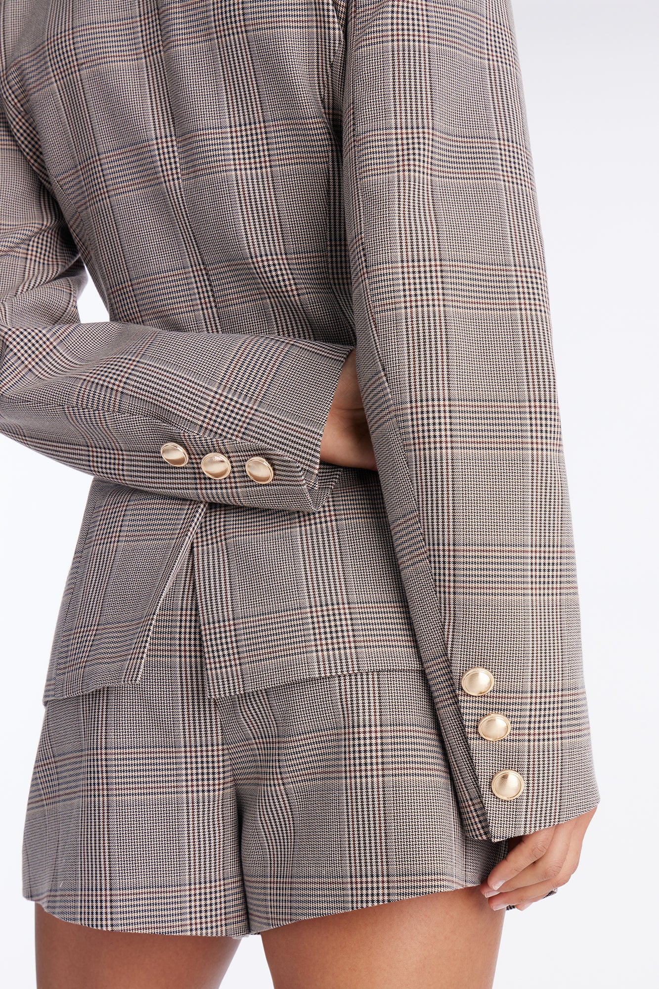 Follow Her Logic Plaid Blazer Skirt Set - Taupe/combo - Image 4