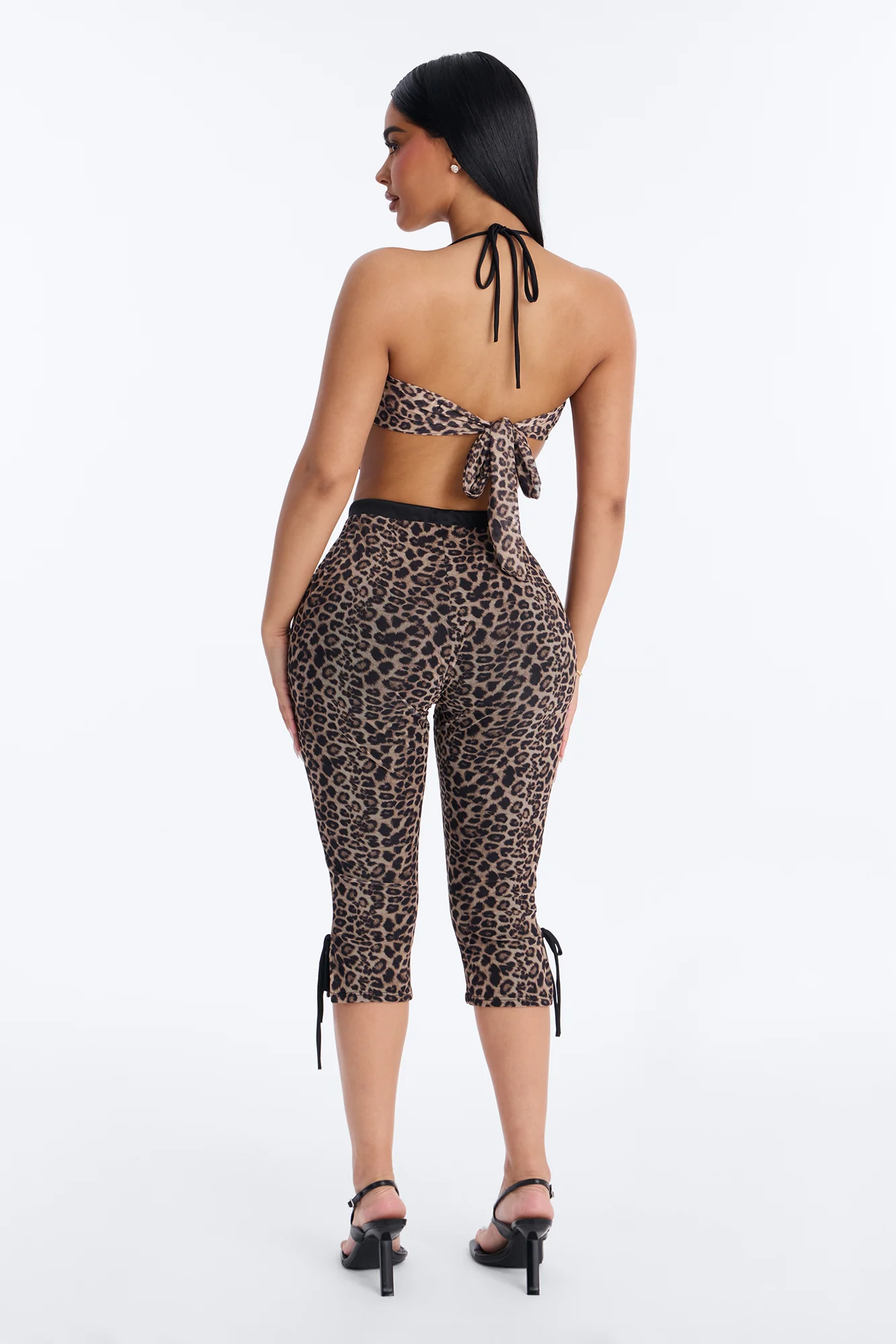 Follow Me Leopard Mesh Capri Set - Brown Combo - Image 3