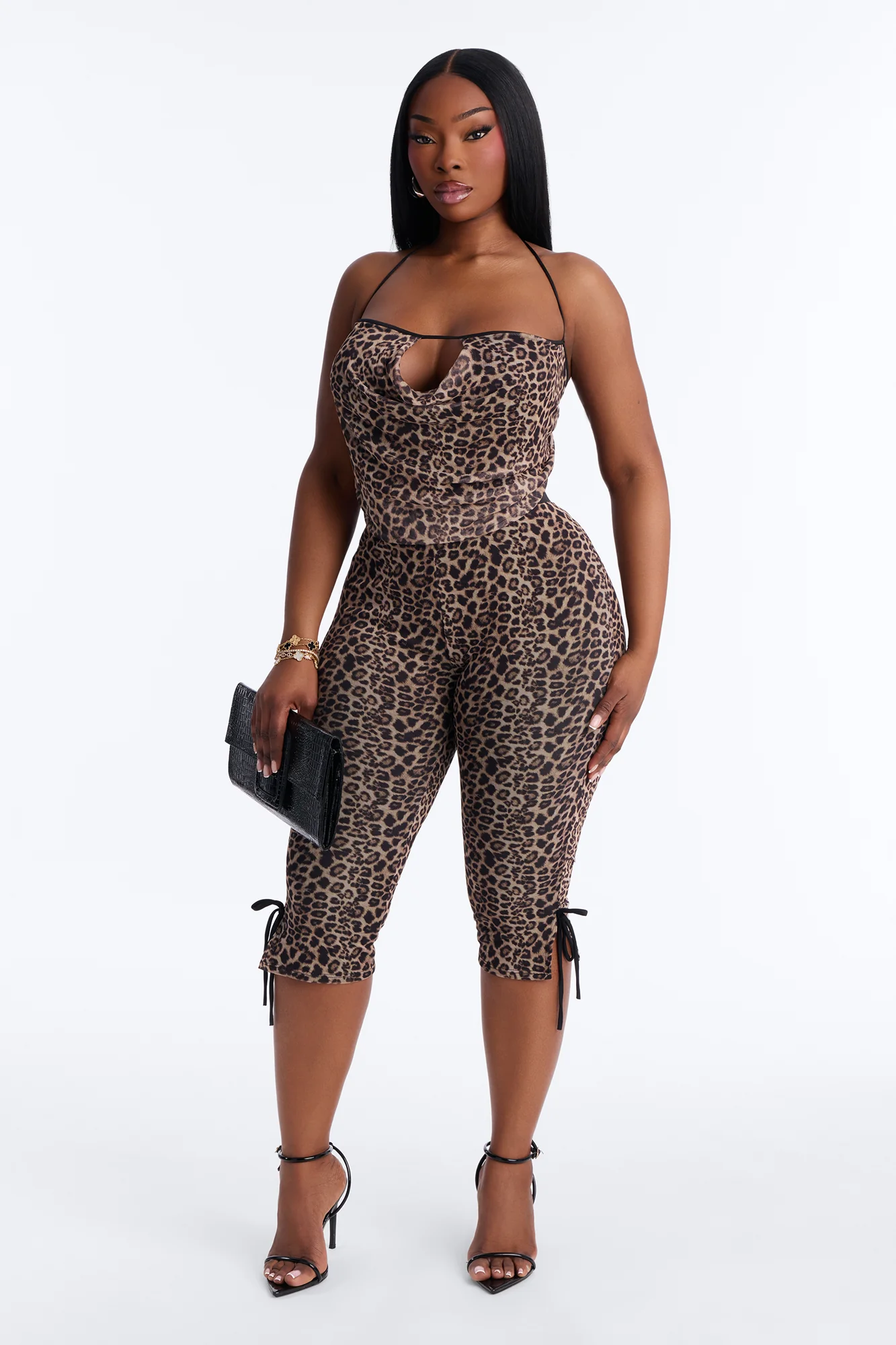Follow Me Leopard Mesh Capri Set - Brown Combo - Image 4