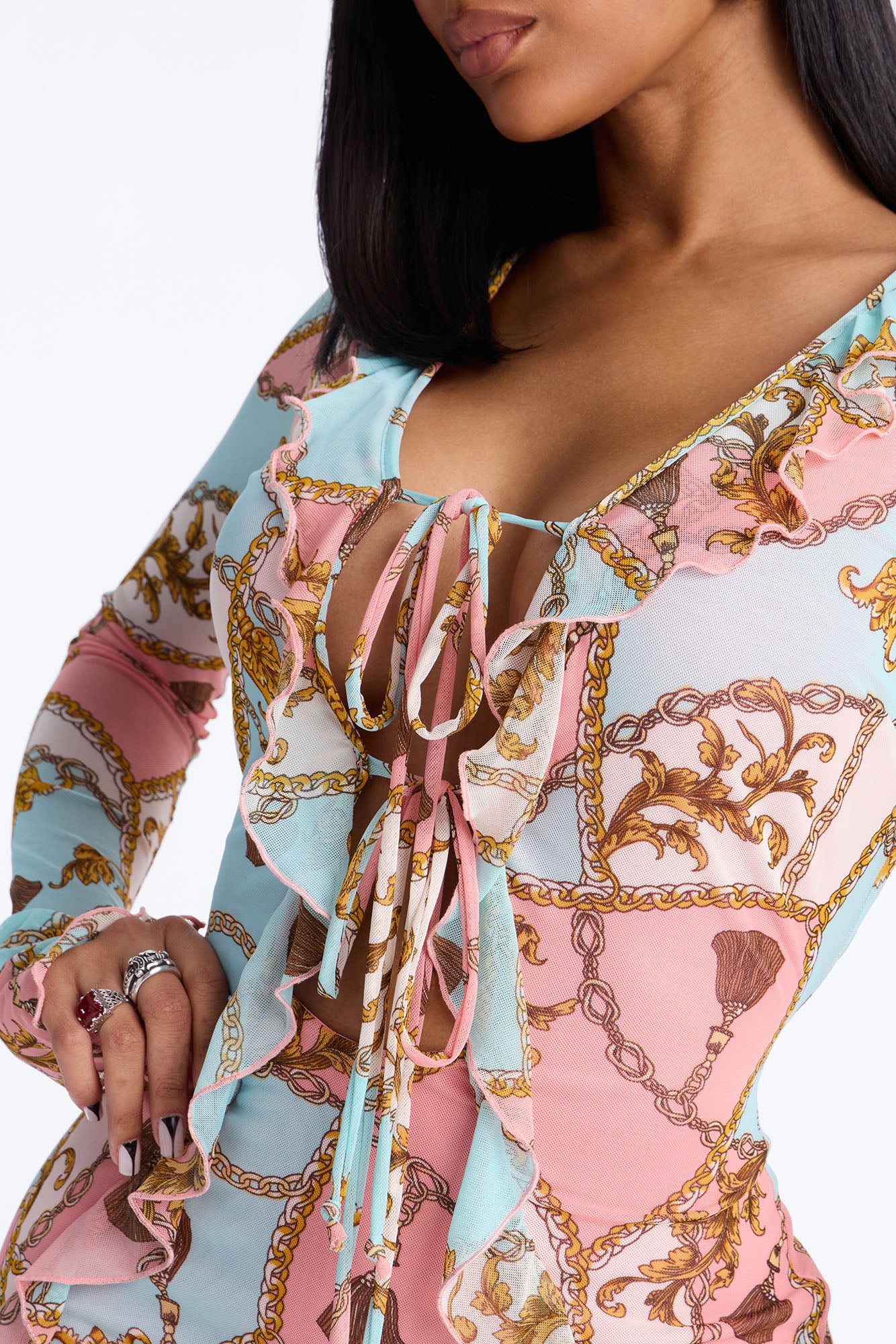 For The Girls Abstract Mesh Mini Dress - Pink/combo - Image 3