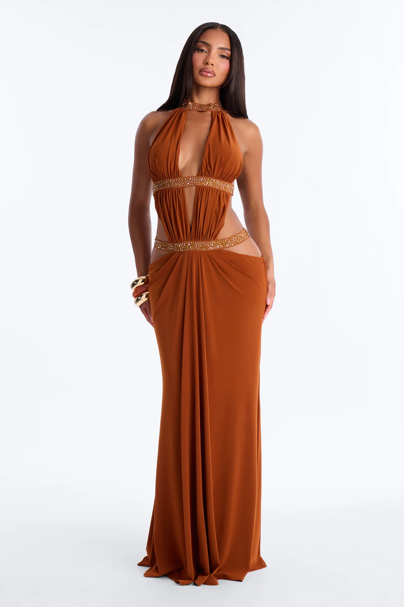 Forbidden Vixen Backless Maxi Dress - Copper