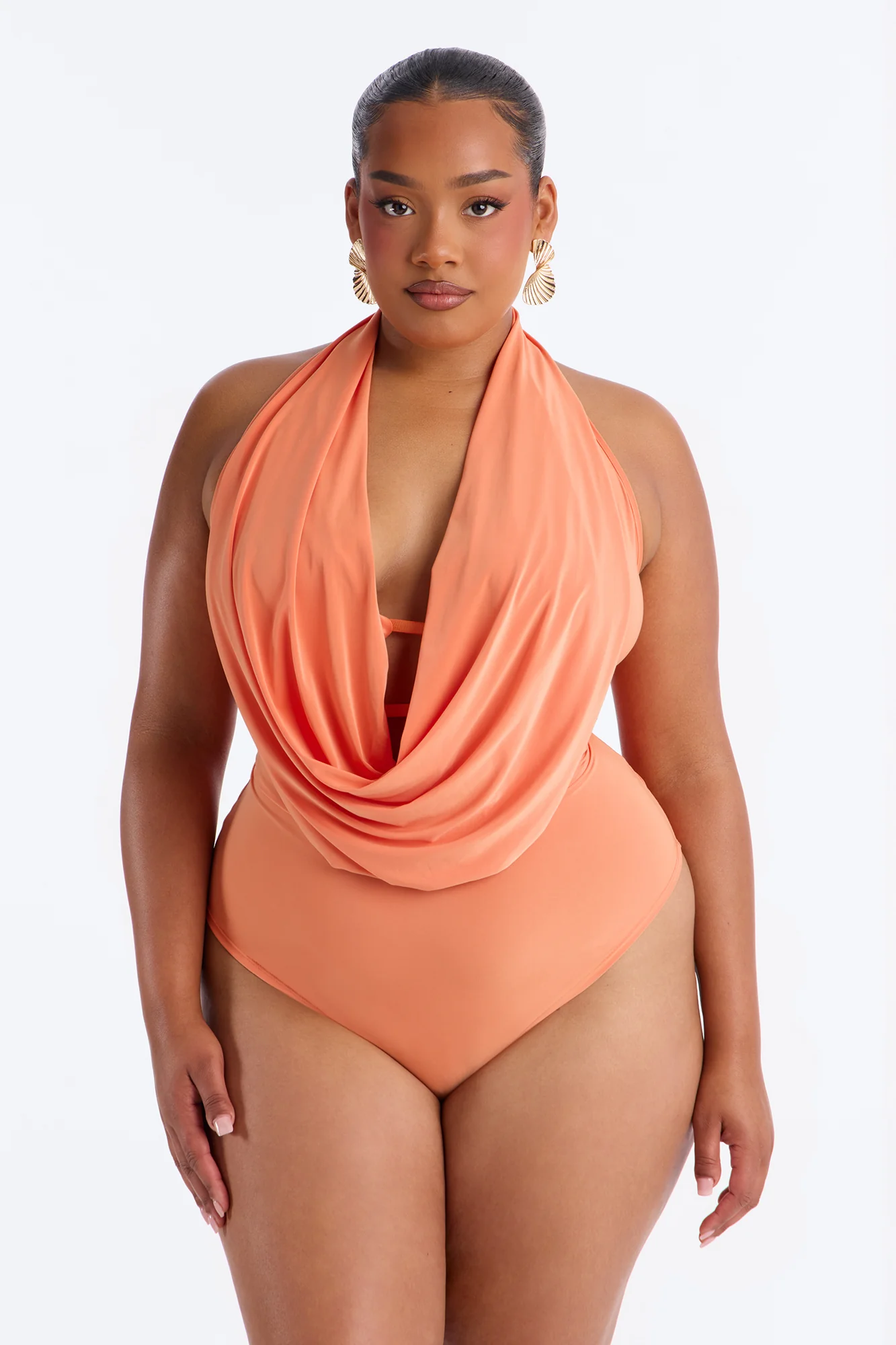Forever Hot Cowl Neck Halter Bodysuit - Orange - Image 5