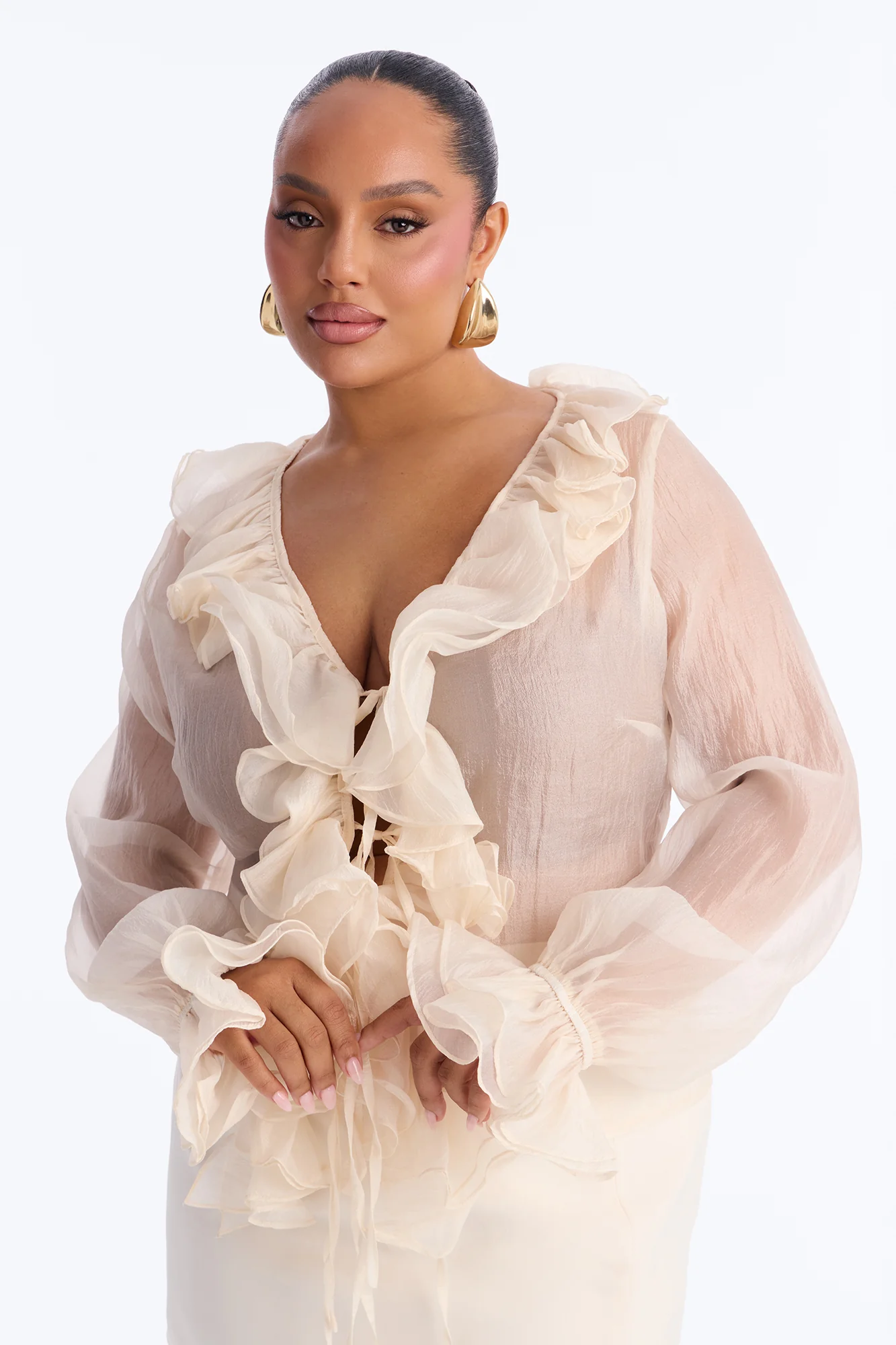 Frame The Moment Ruffle Organza Blouse - Cream - Image 5