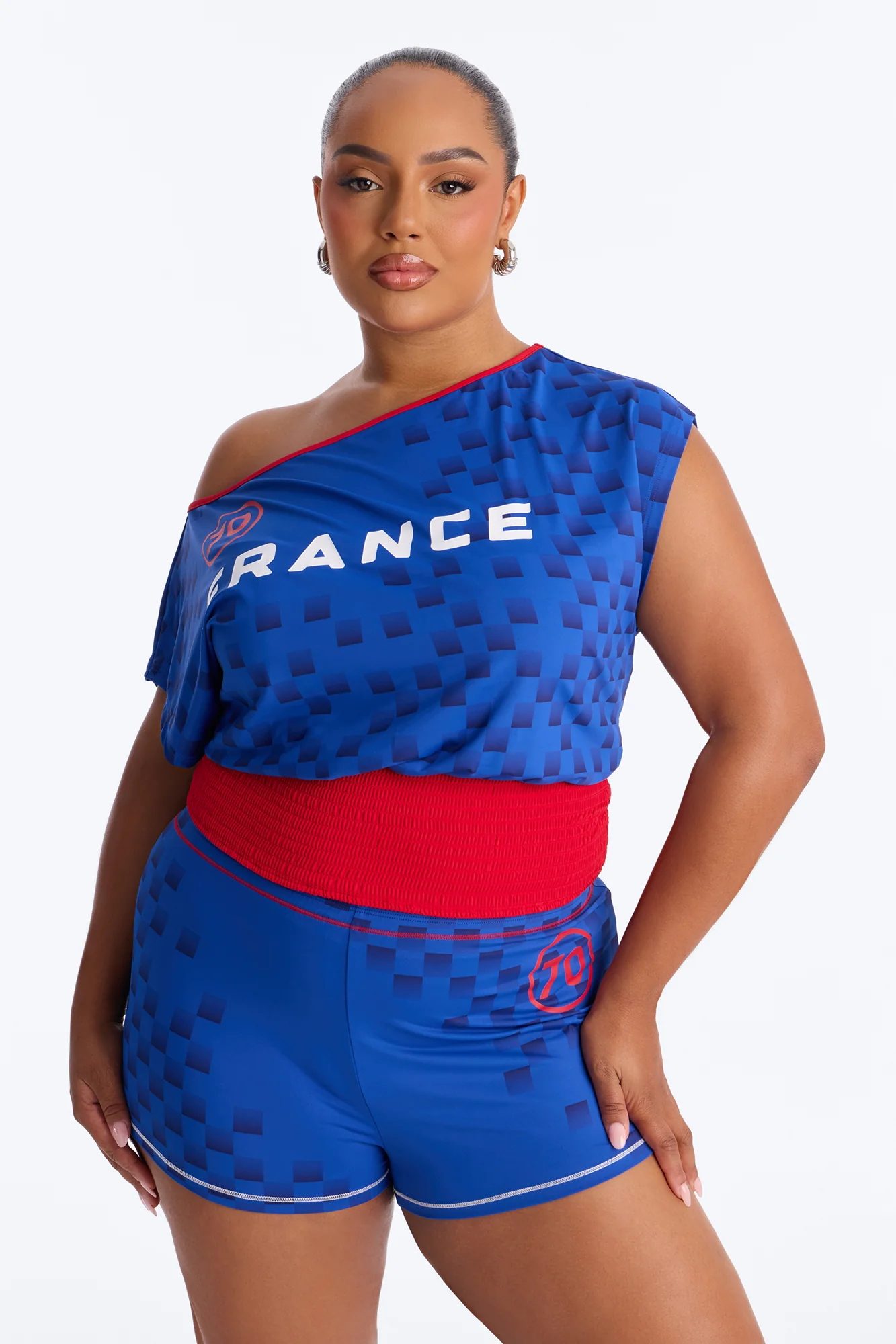France 70' Off Shoulder Smocked Short Set - Blue/combo - Image 6