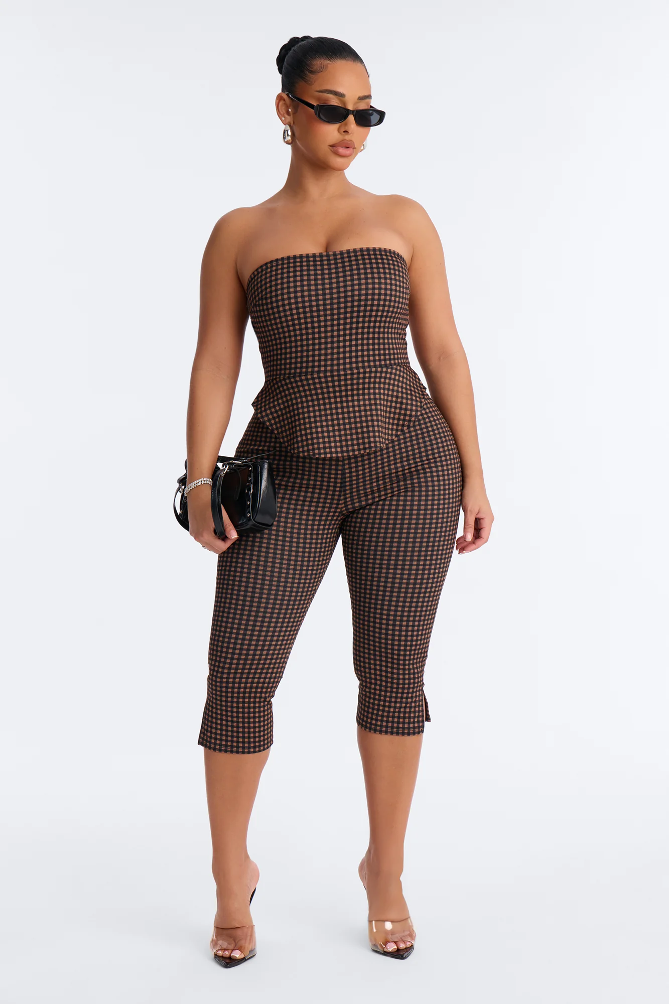Frances Gingham Capri Jumpsuit - Cognac