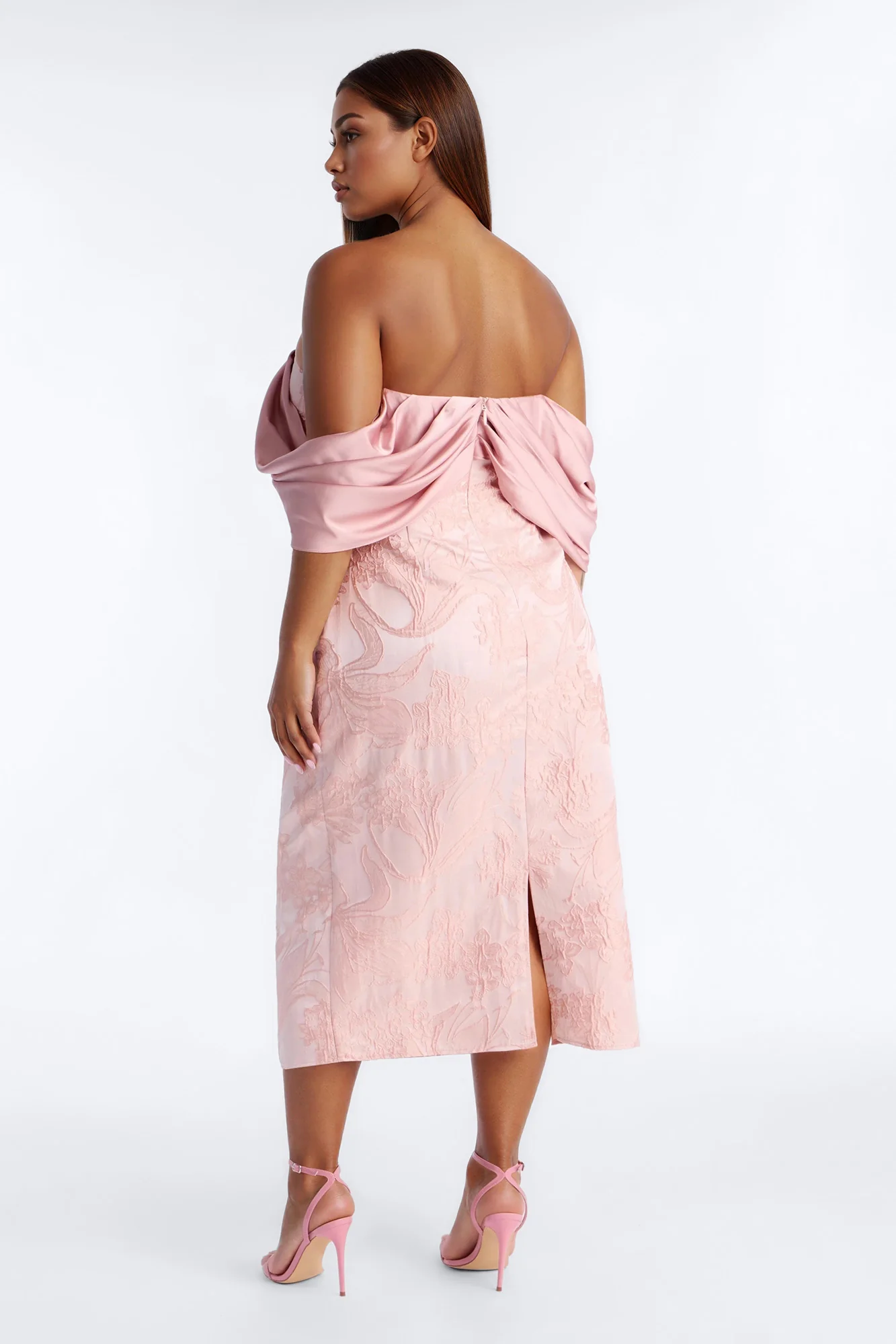 Francesca Draped Jacquard Midi Dress - Pink - Image 6