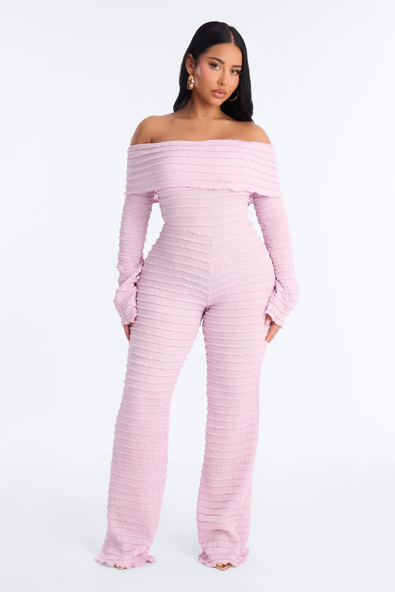 Francesca Textured Off Shoulder Jumpsuit - Lavender