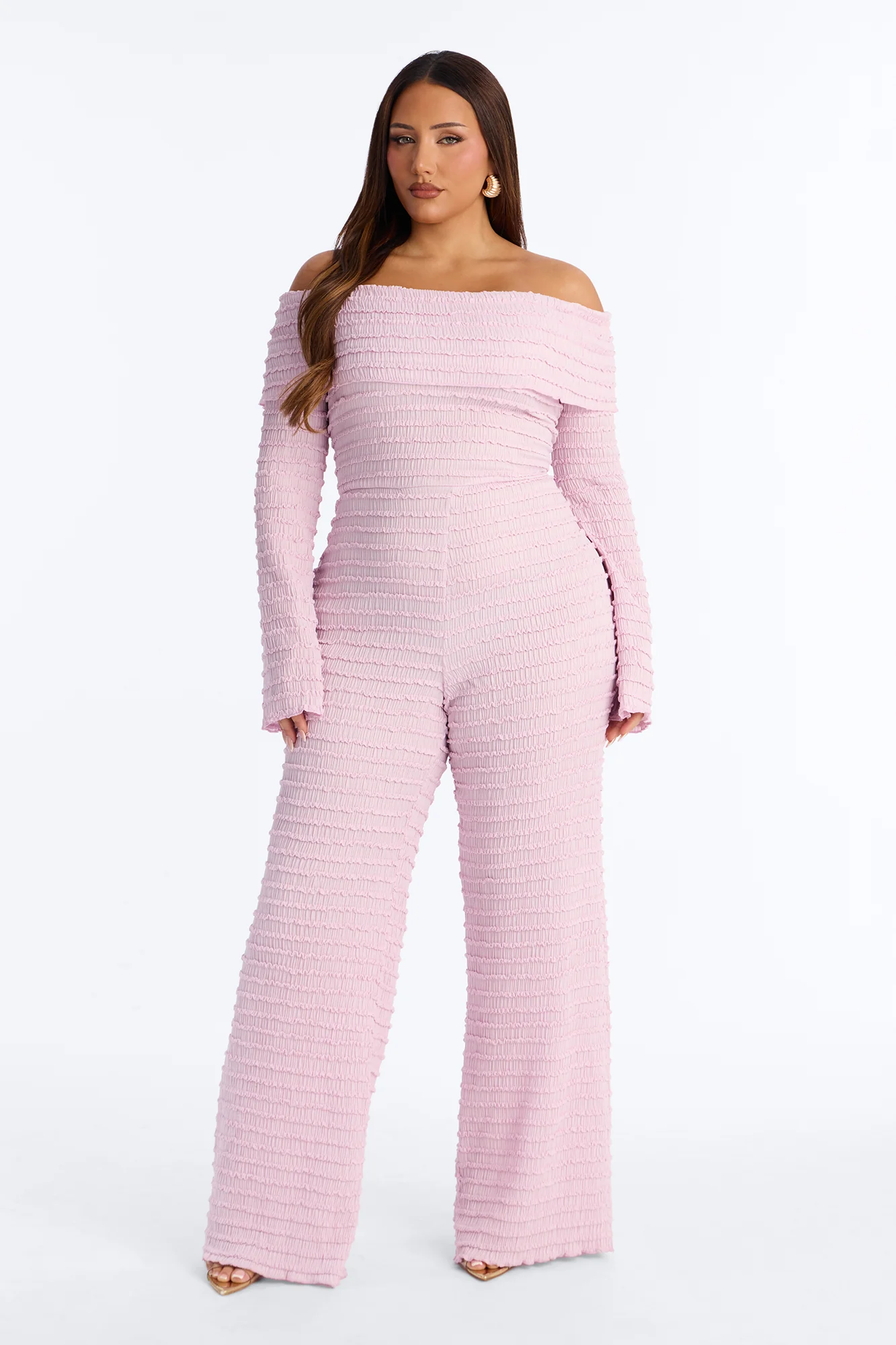 Francesca Textured Off Shoulder Jumpsuit - Lavender - Image 4