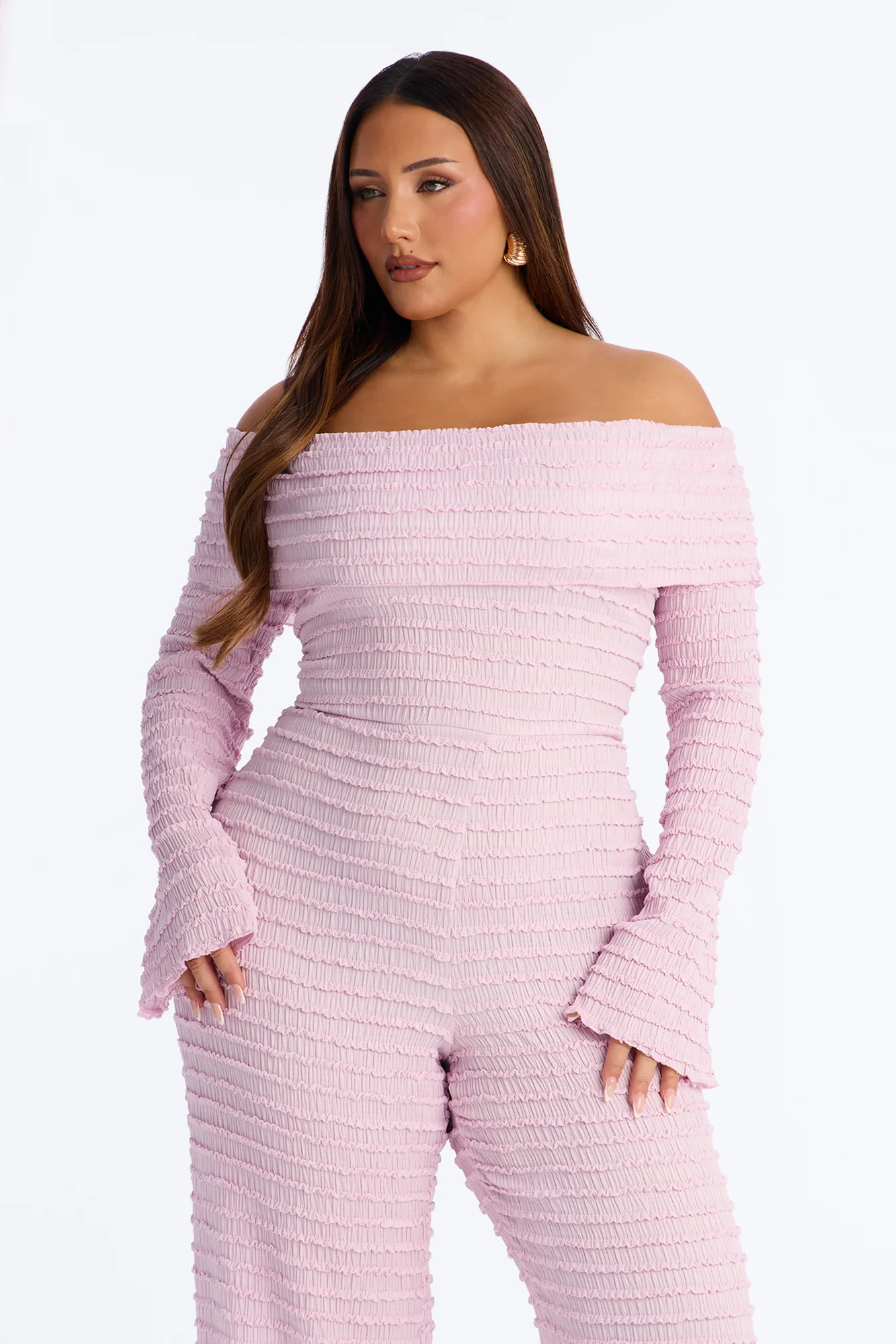 Francesca Textured Off Shoulder Jumpsuit - Lavender - Image 5