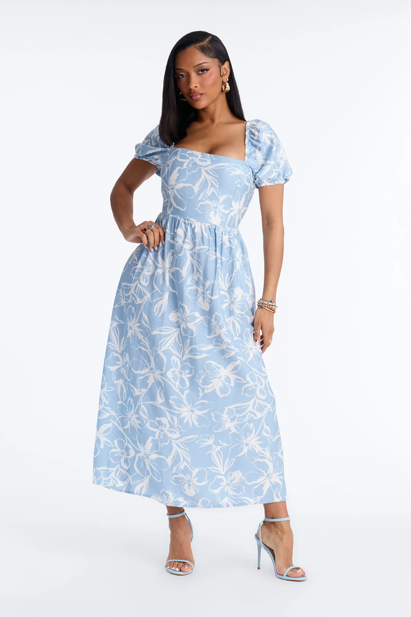 Frankie Floral Midi Dress - Blue/combo