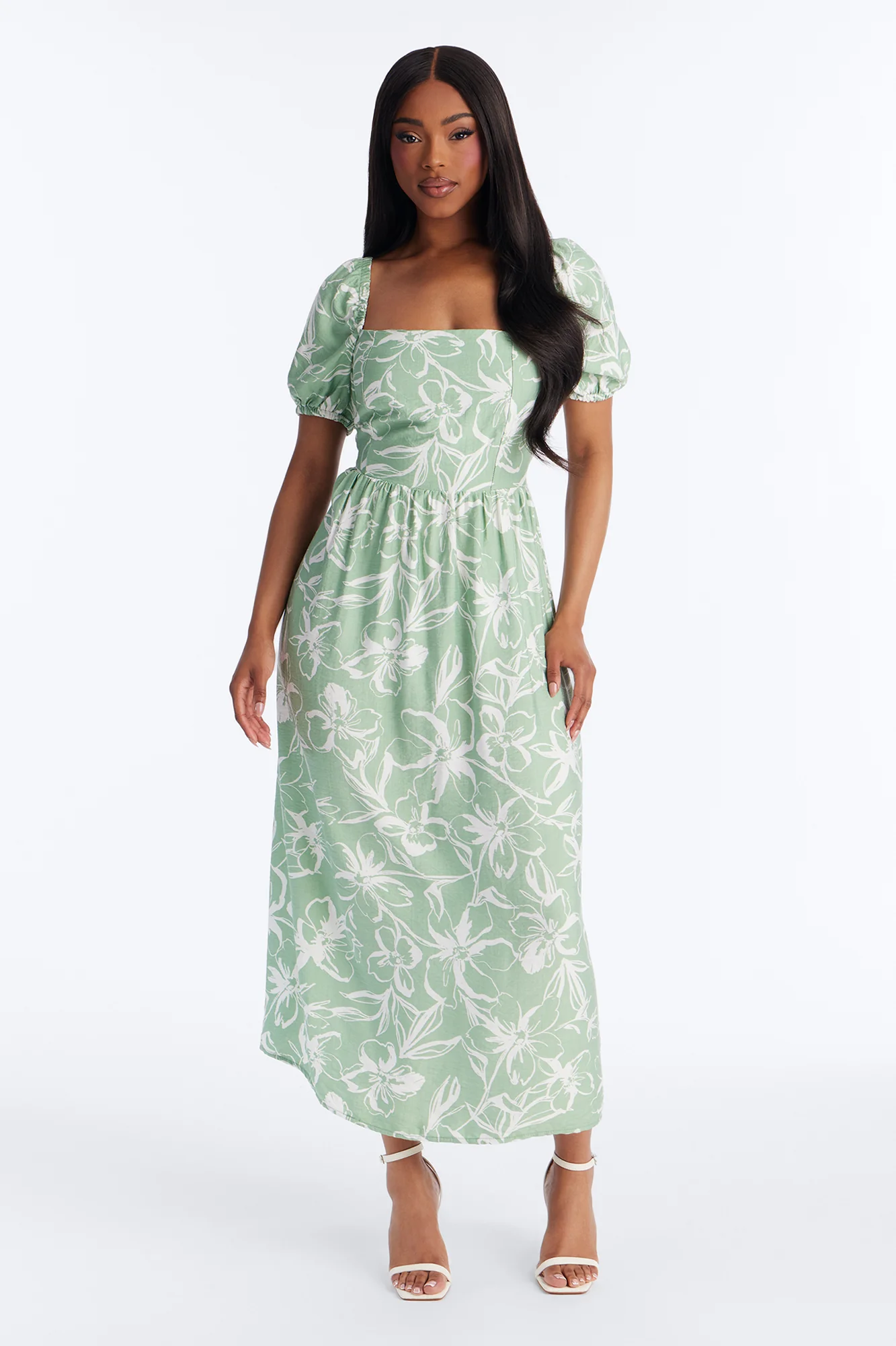 Frankie Floral Midi Dress - Sage/combo