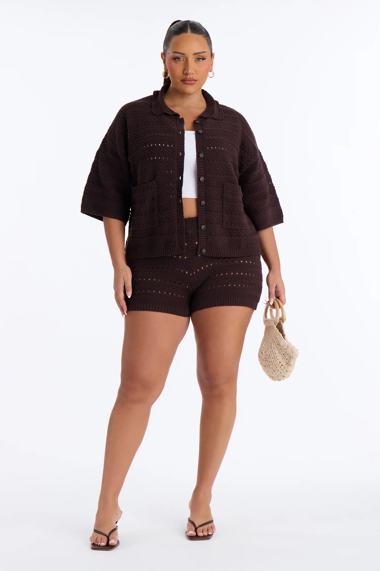 Free Spirit Crochet Short Set - Brown - Image 5