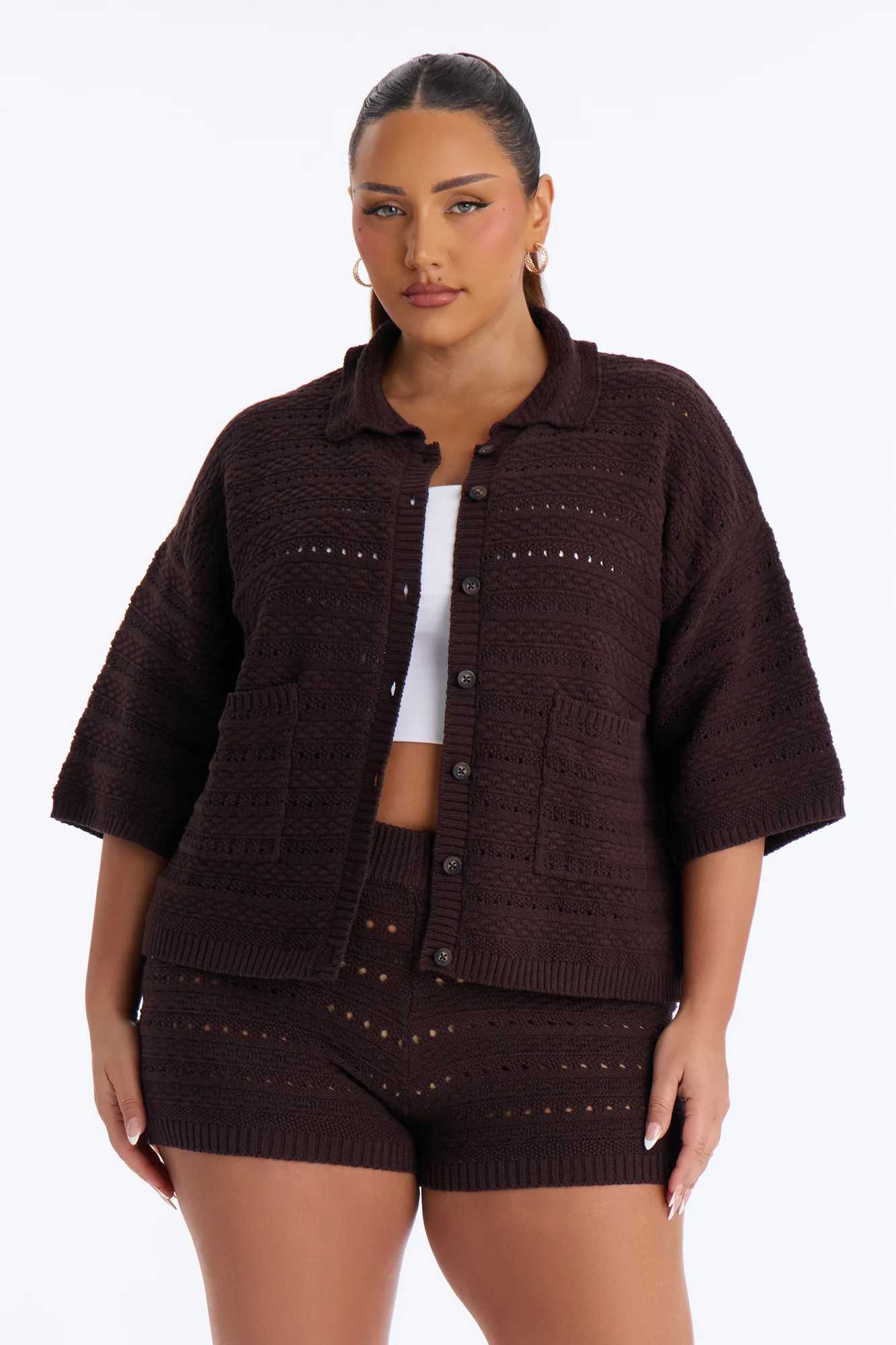 Free Spirit Crochet Short Set - Brown - Image 6