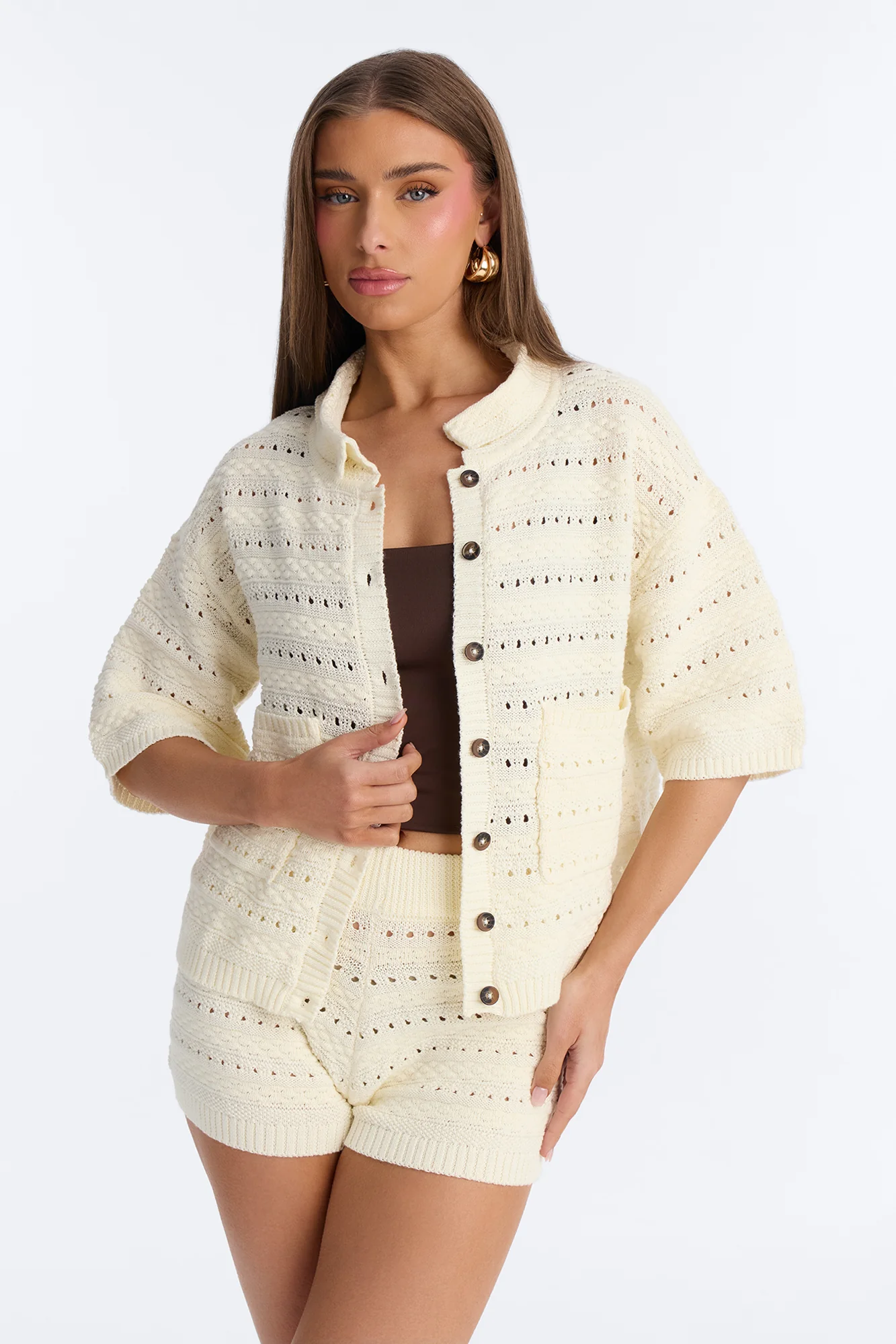 Free Spirit Crochet Short Set - Cream - Image 3