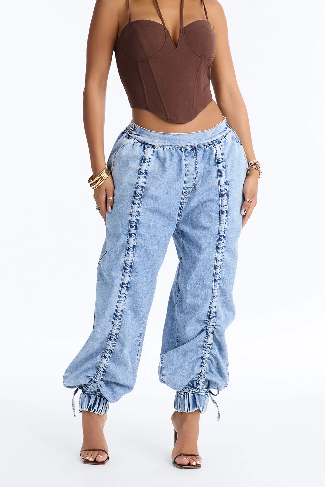 Free Spirit Denim Jogger Baggy Jeans - Light Wash
