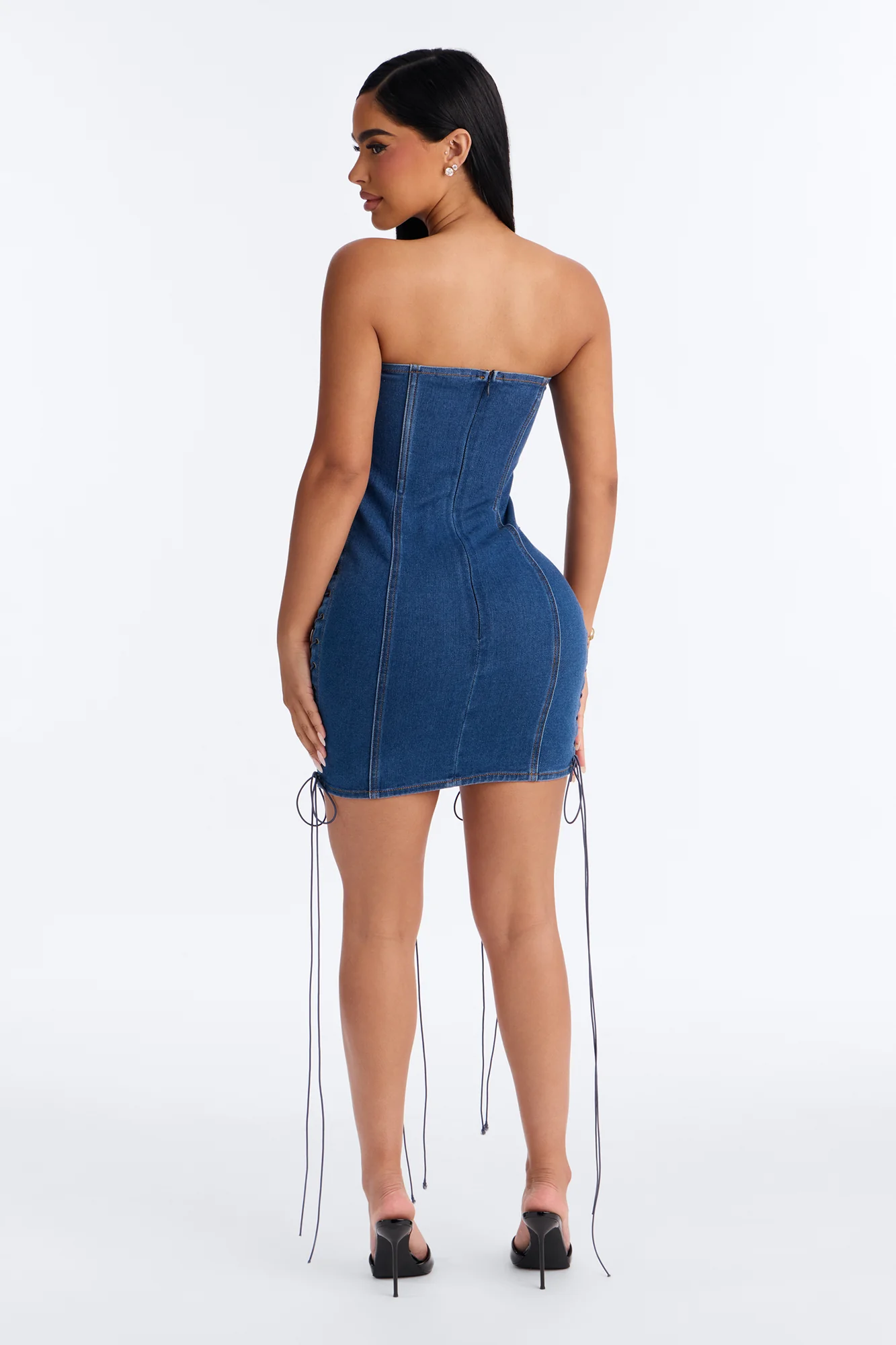Free Spirit Denim Mini Dress - Medium Wash - Image 3