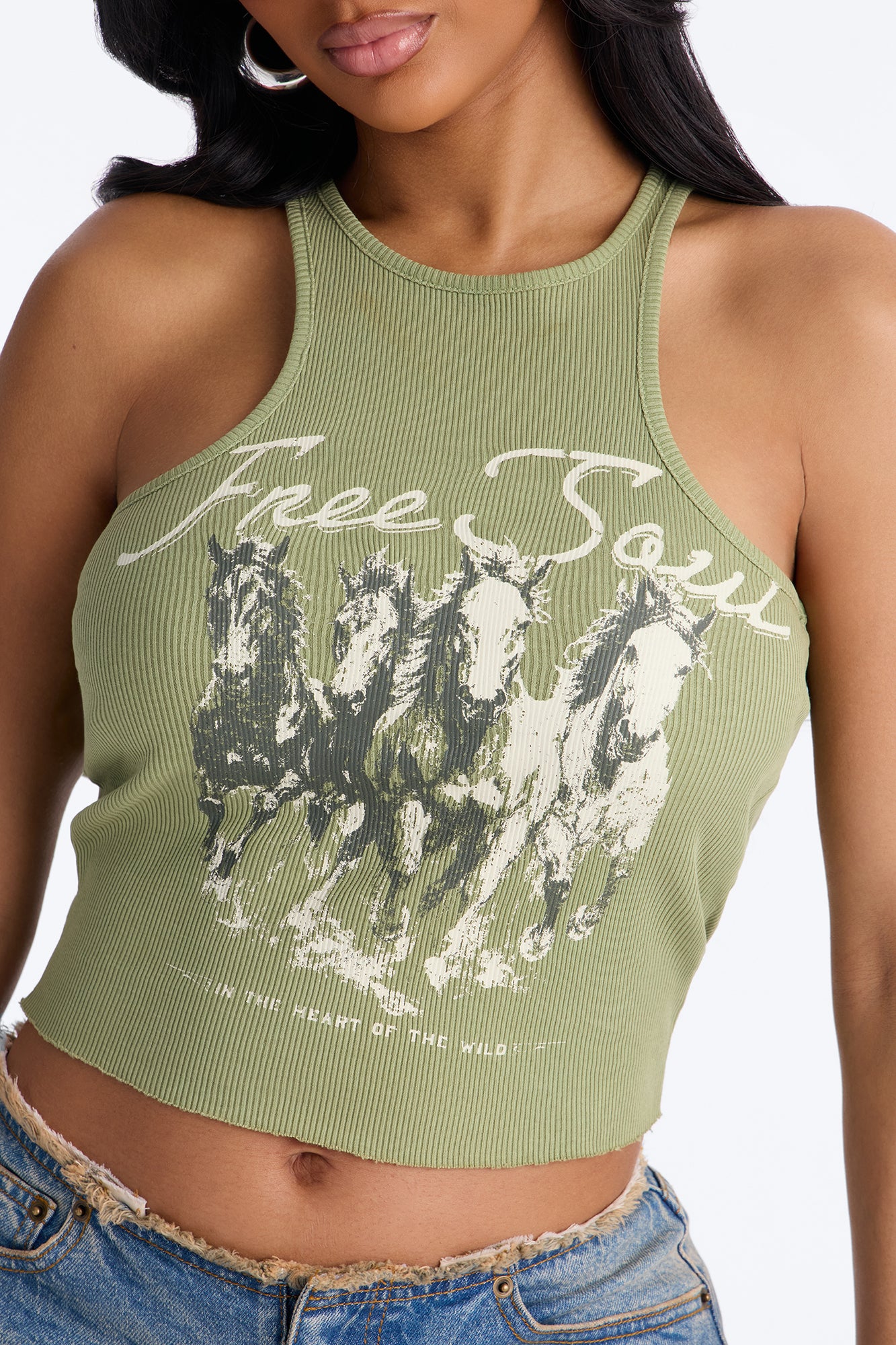 Free Spirit Ribbed Tank - Olive - Image 3