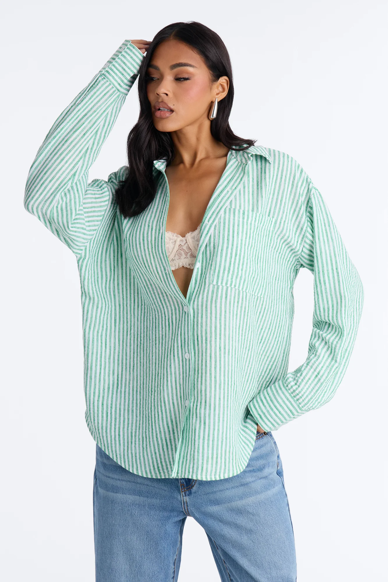 Fresh Cuteness Striped Linen Shirt - Green/combo