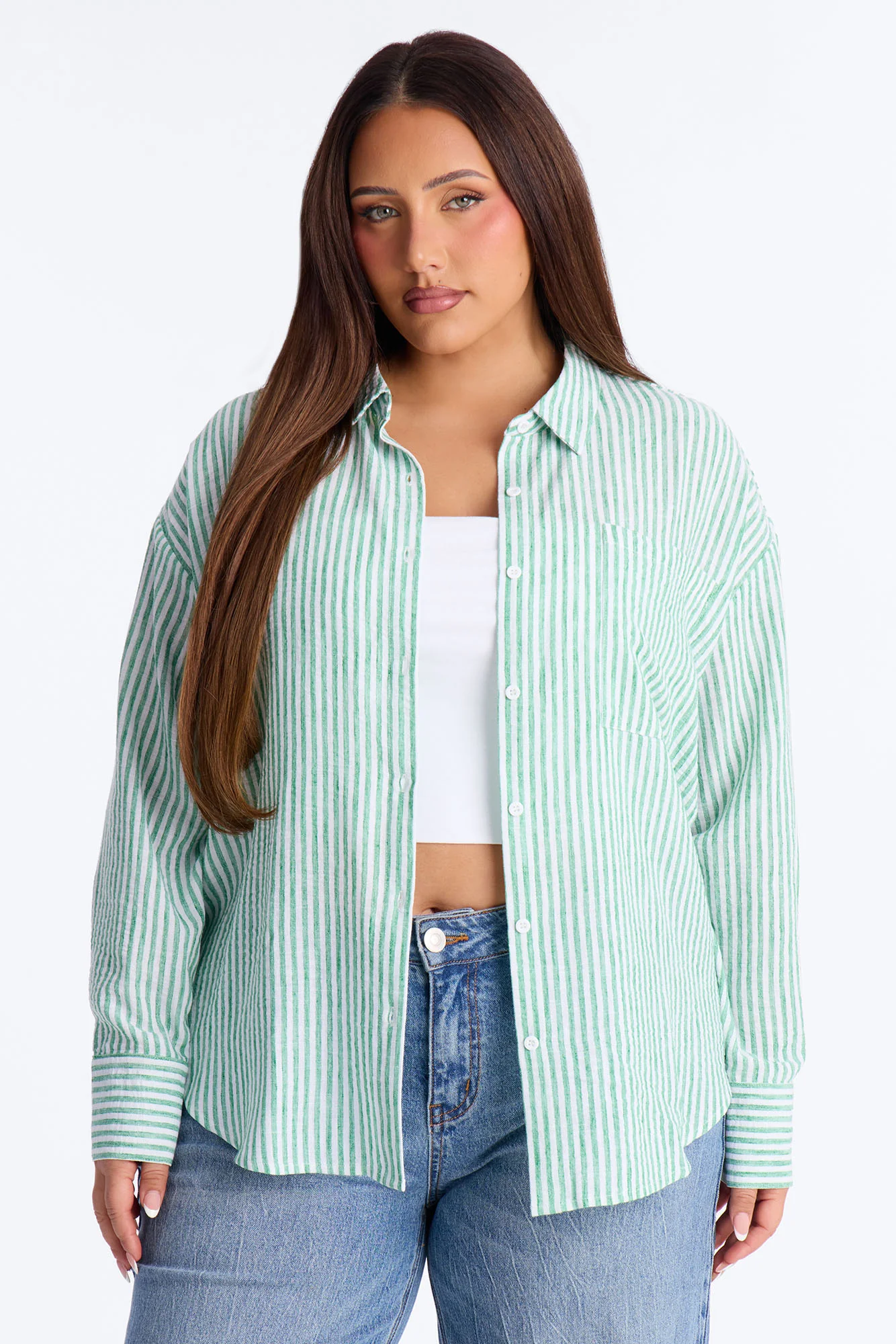 Fresh Cuteness Striped Linen Shirt - Green/combo - Image 5