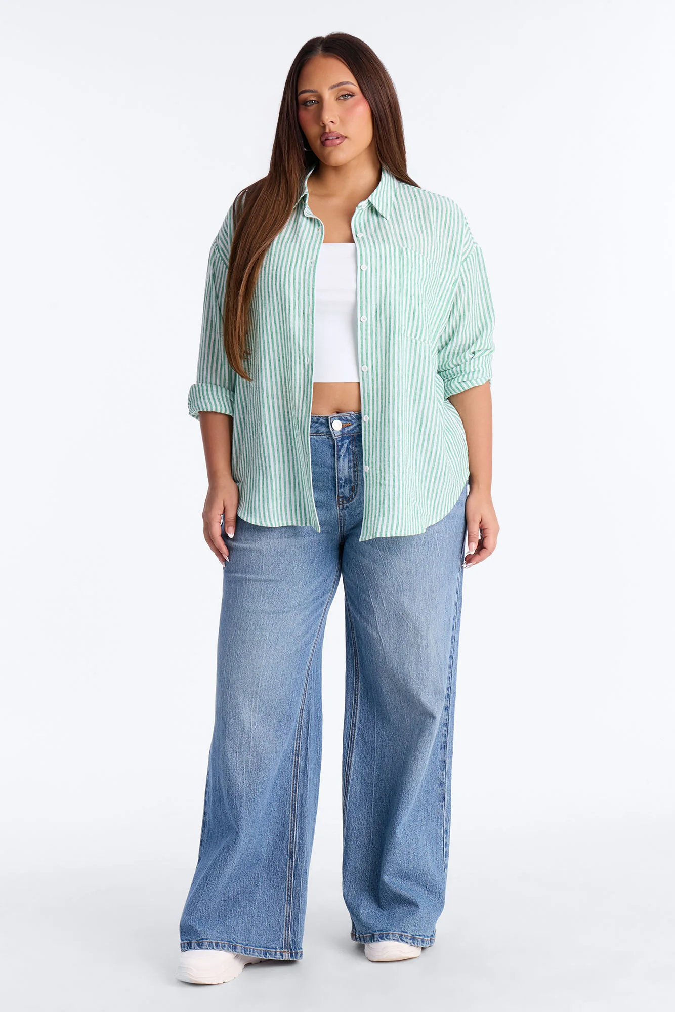 Fresh Cuteness Striped Linen Shirt - Green/combo - Image 6