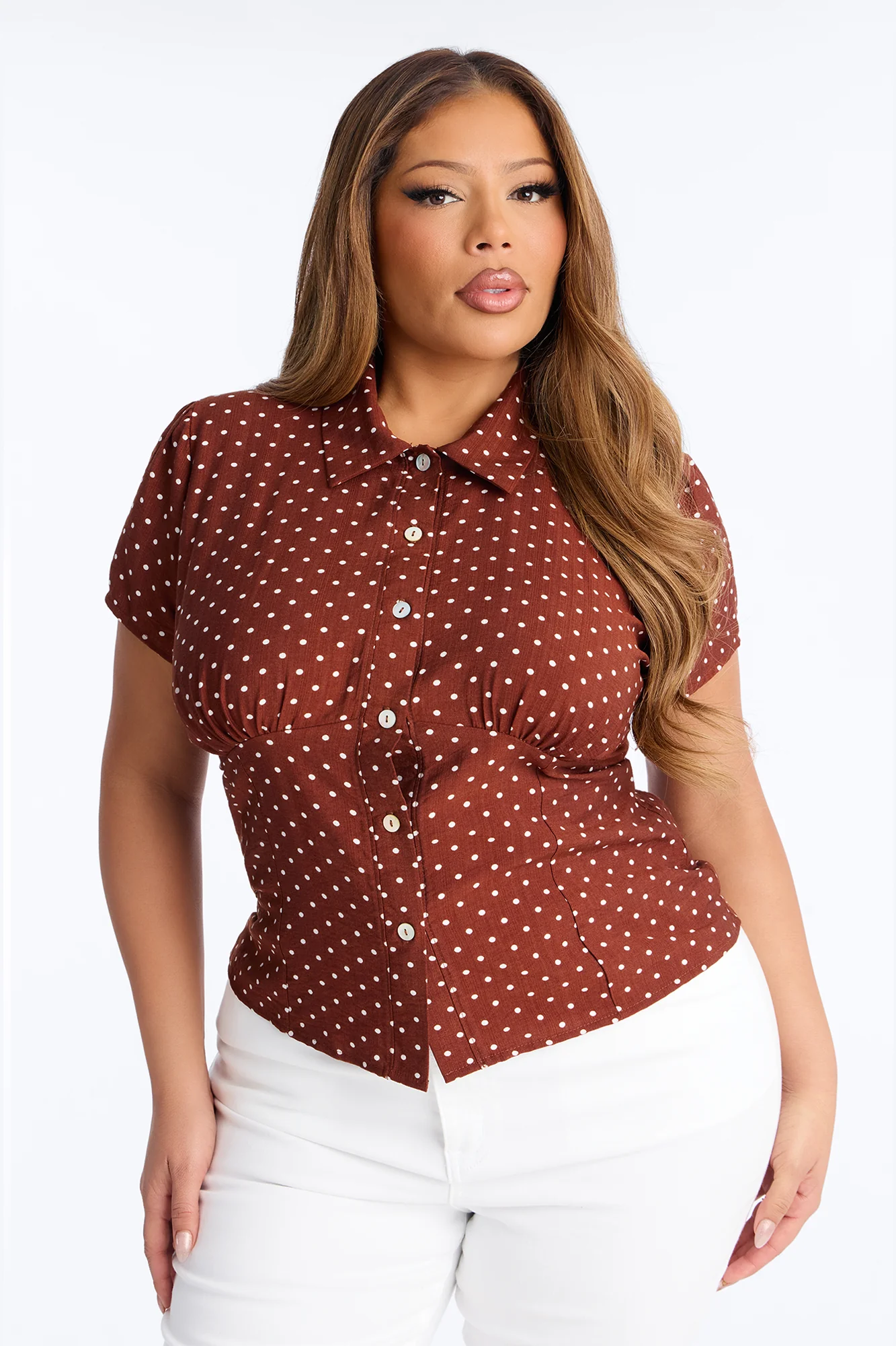 Fresh Season Polka Dot Linen Shirt - Brown/combo - Image 6