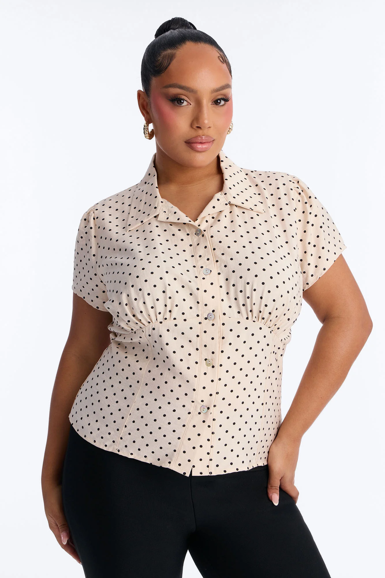 Fresh Season Polka Dot Linen Shirt - Cream/combo - Image 5