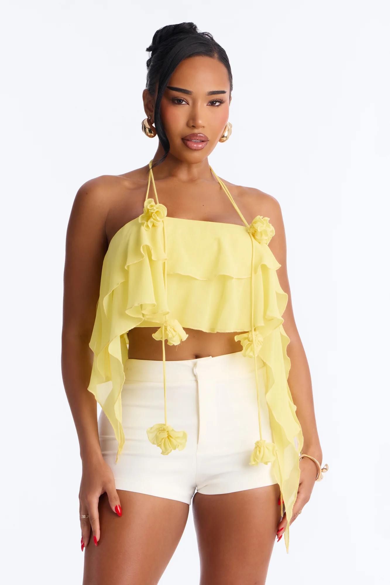 Freshly Picked Rosette Chiffon Halter Top - Butter Yellow