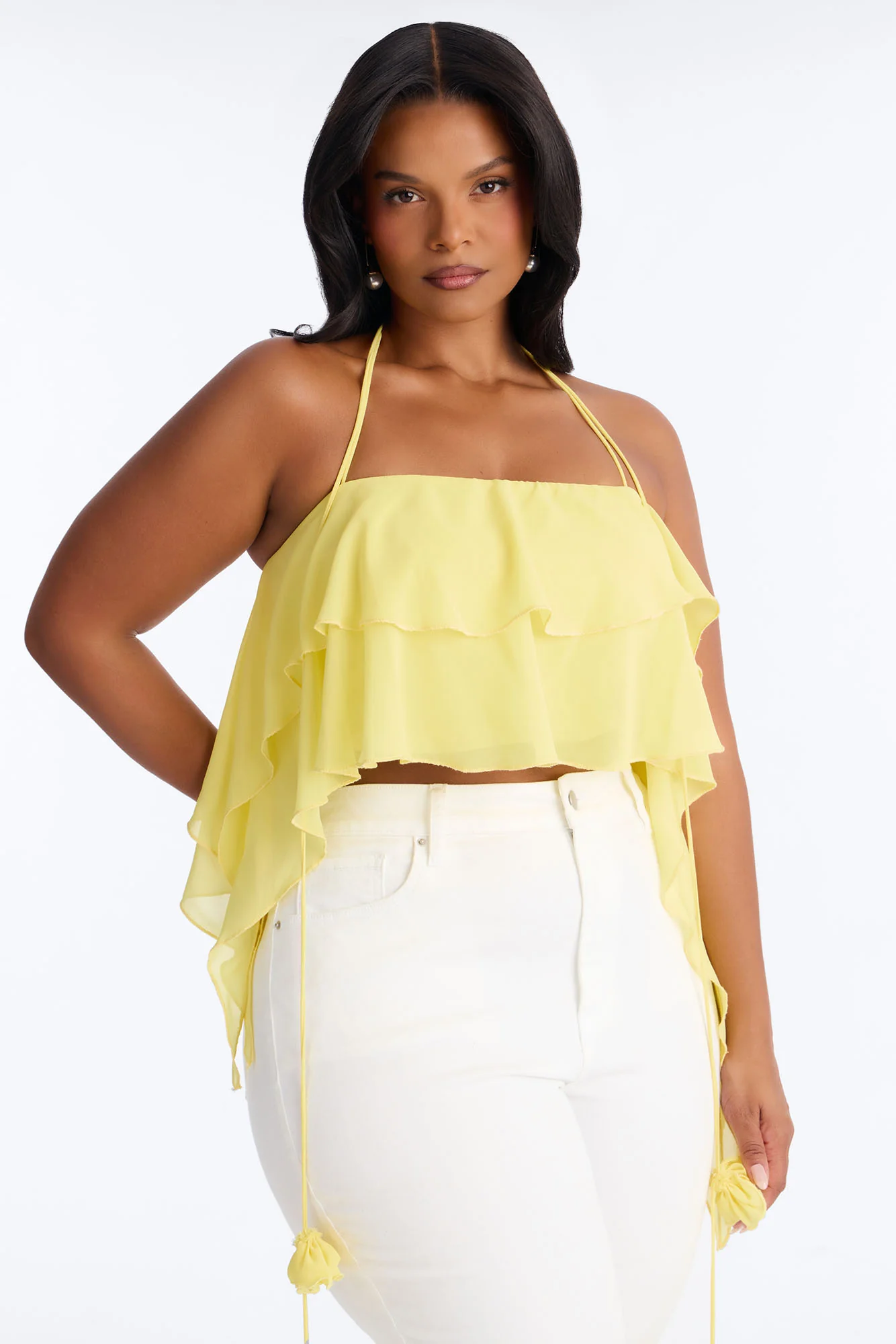Freshly Picked Rosette Chiffon Halter Top - Butter Yellow - Image 5