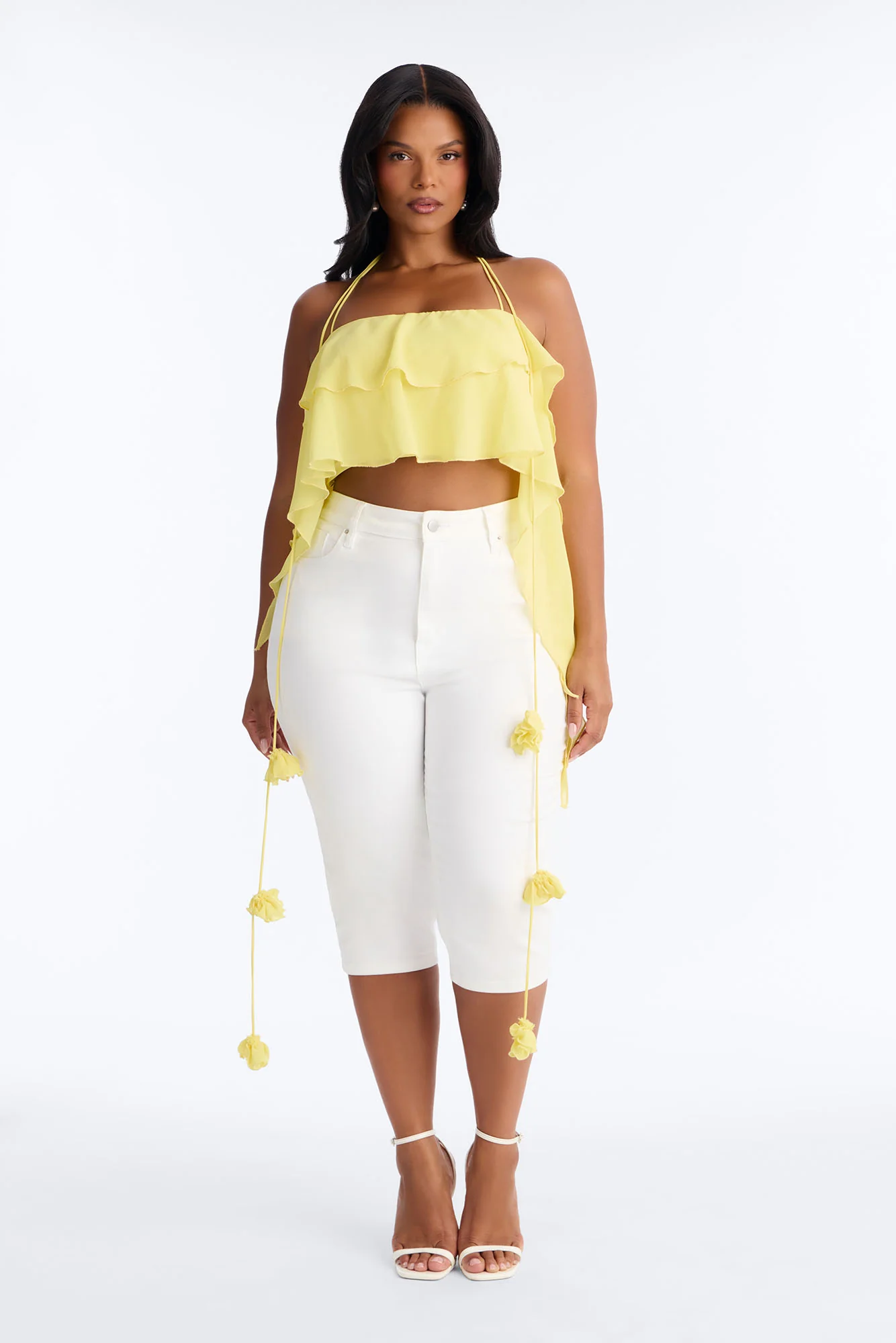 Freshly Picked Rosette Chiffon Halter Top - Butter Yellow - Image 6