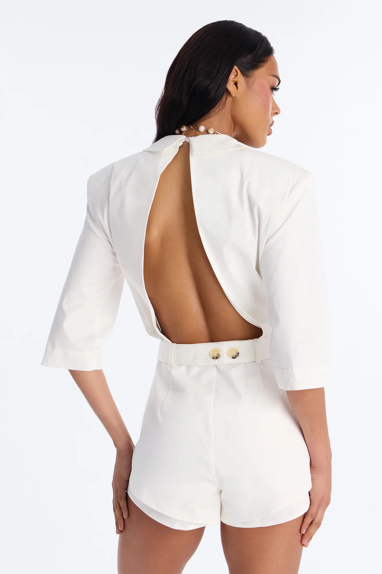 Freya Backless Plunge Romper - White - Image 4