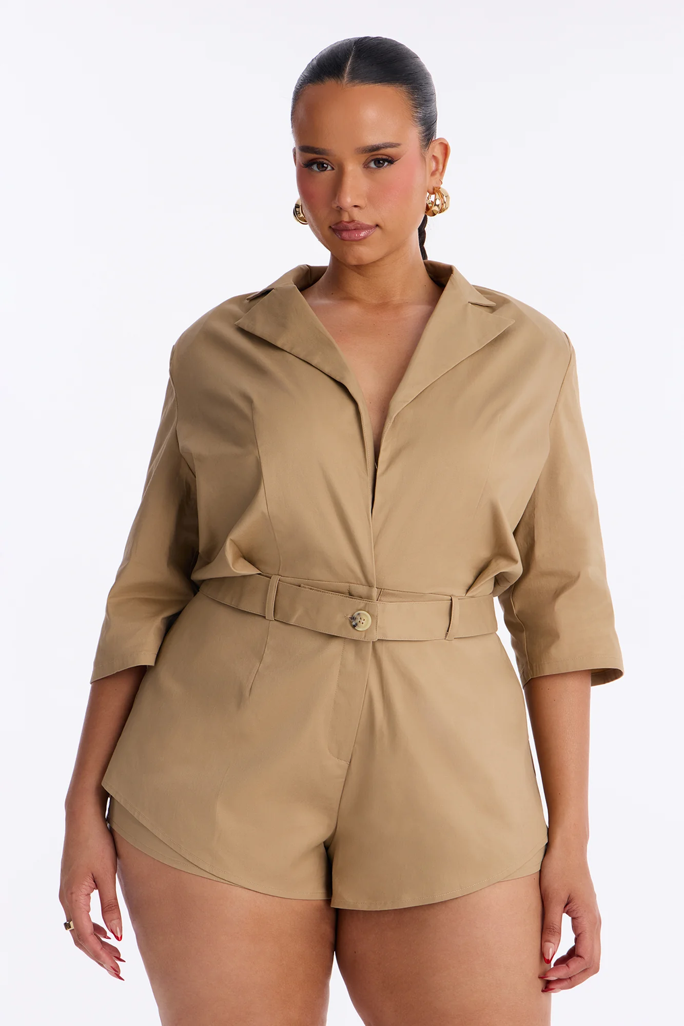 Freya Plunge Romper - Khaki - Image 6