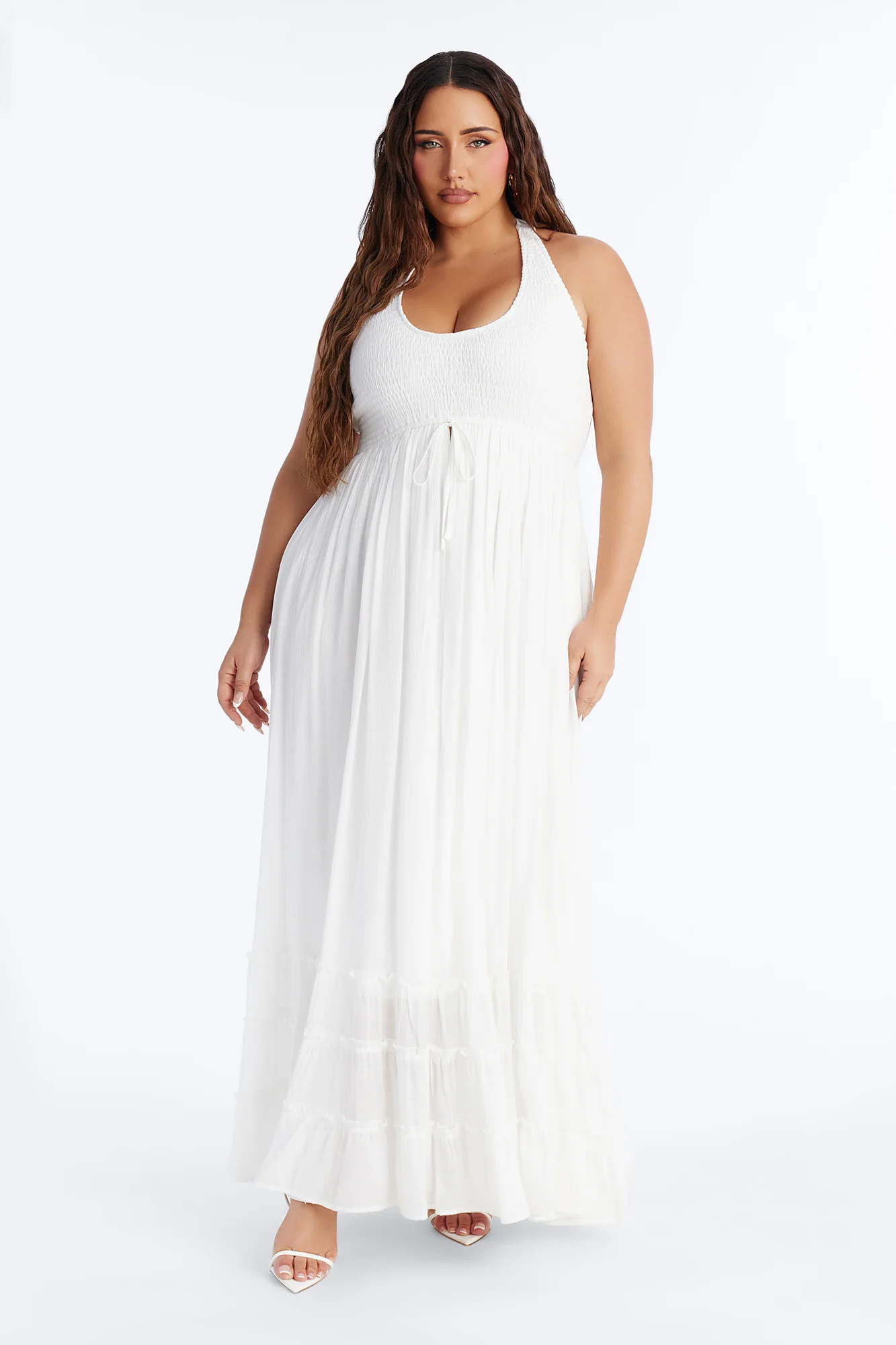 Freya Smocked Linen Maxi Dress - White - Image 5