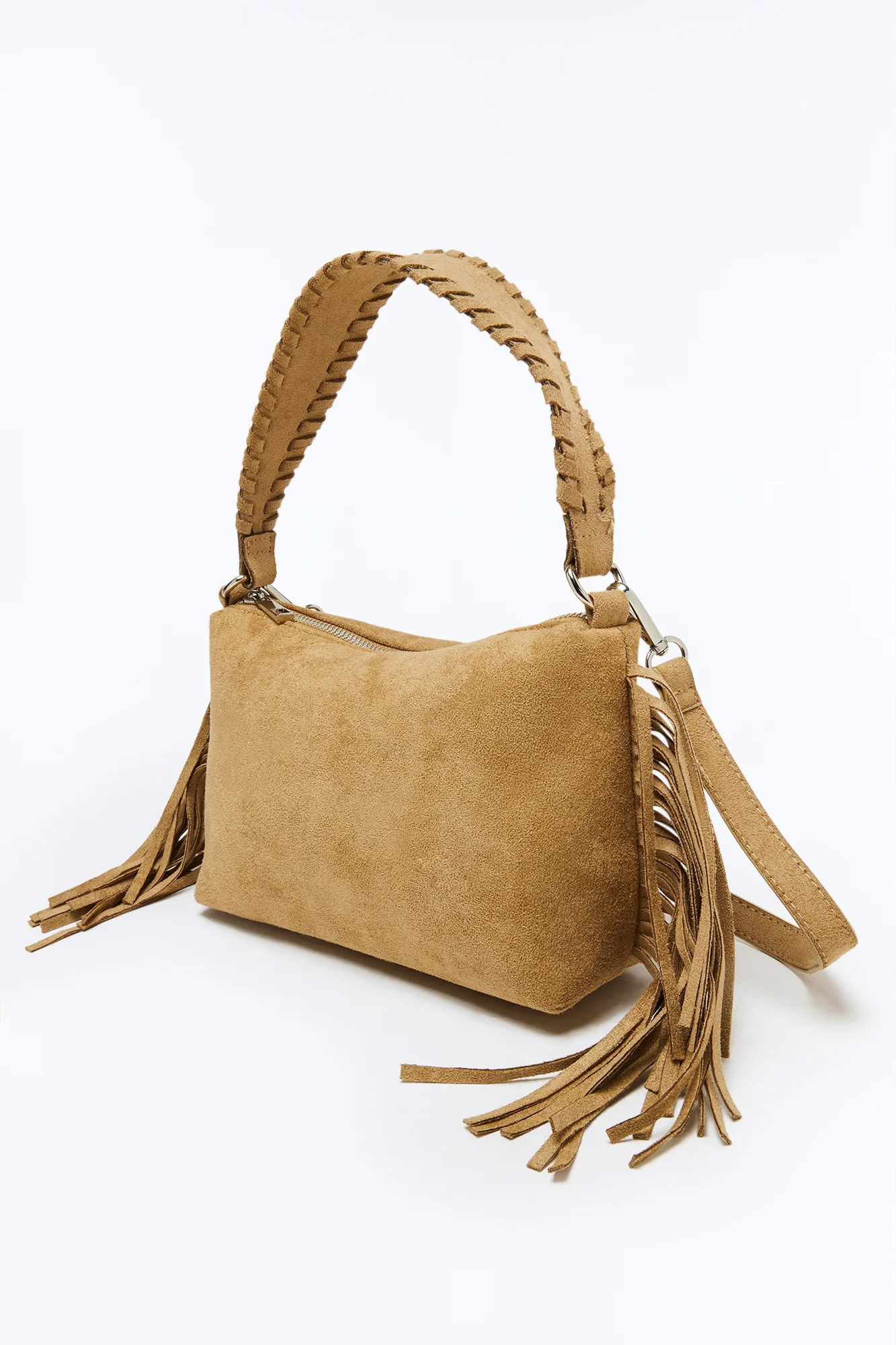 Fringe Benefits Faux Suede Bag - Tan - Image 4