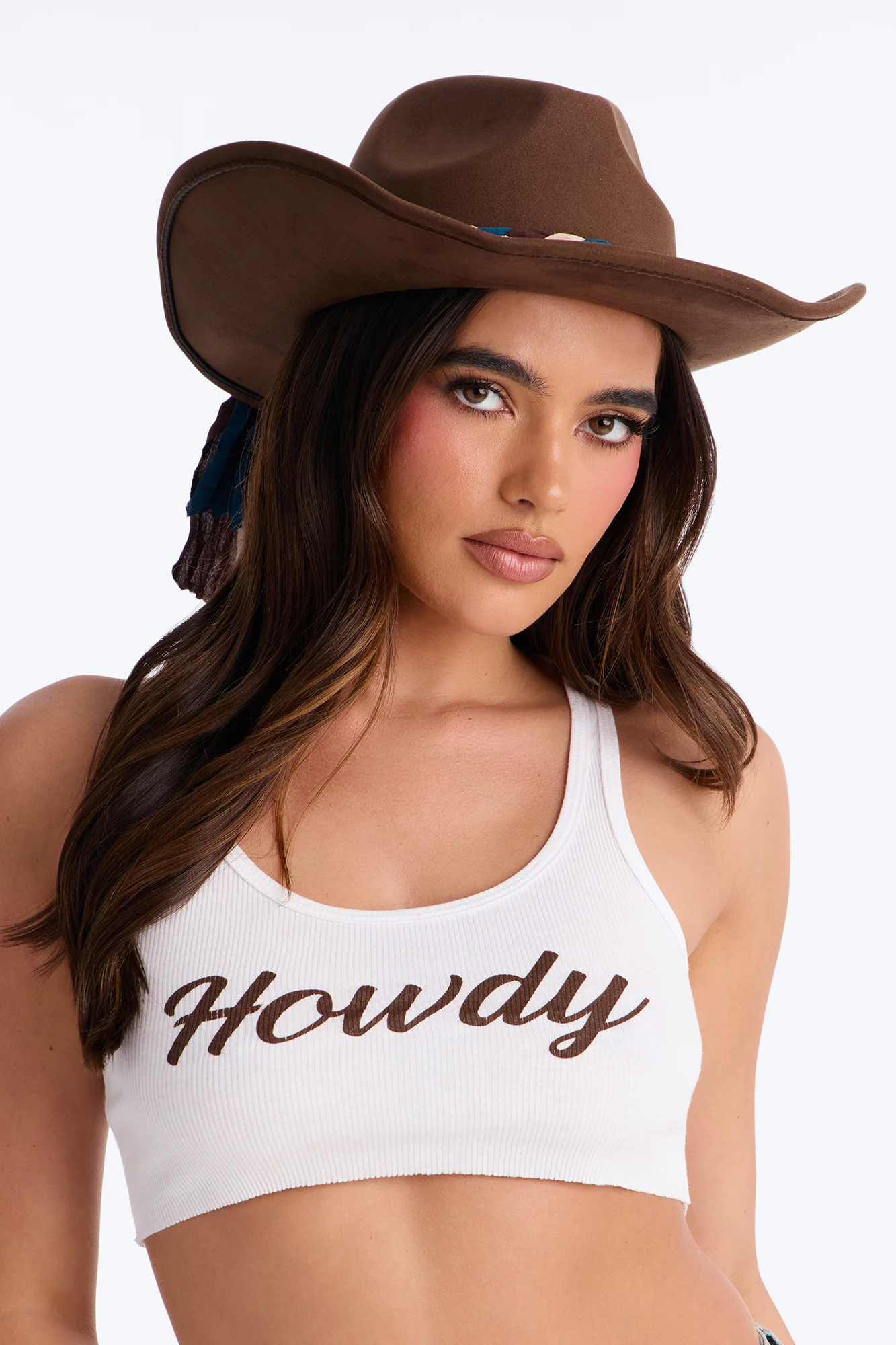 Frontier Bound Faux Suede Braided Cowboy Hat - Dark Brown