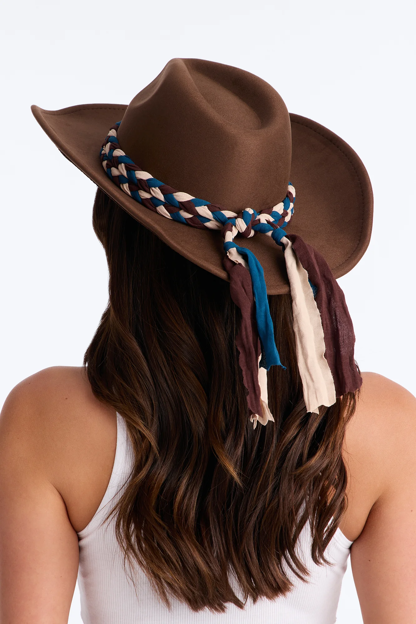 Frontier Bound Faux Suede Braided Cowboy Hat - Dark Brown - Image 2
