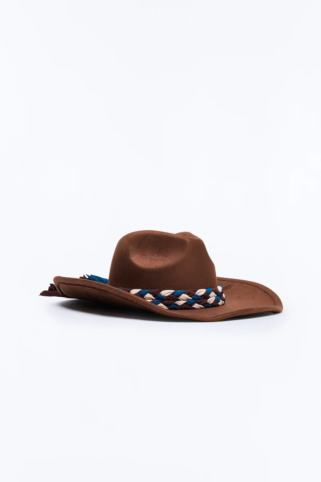 Frontier Bound Faux Suede Braided Cowboy Hat - Dark Brown - Image 3
