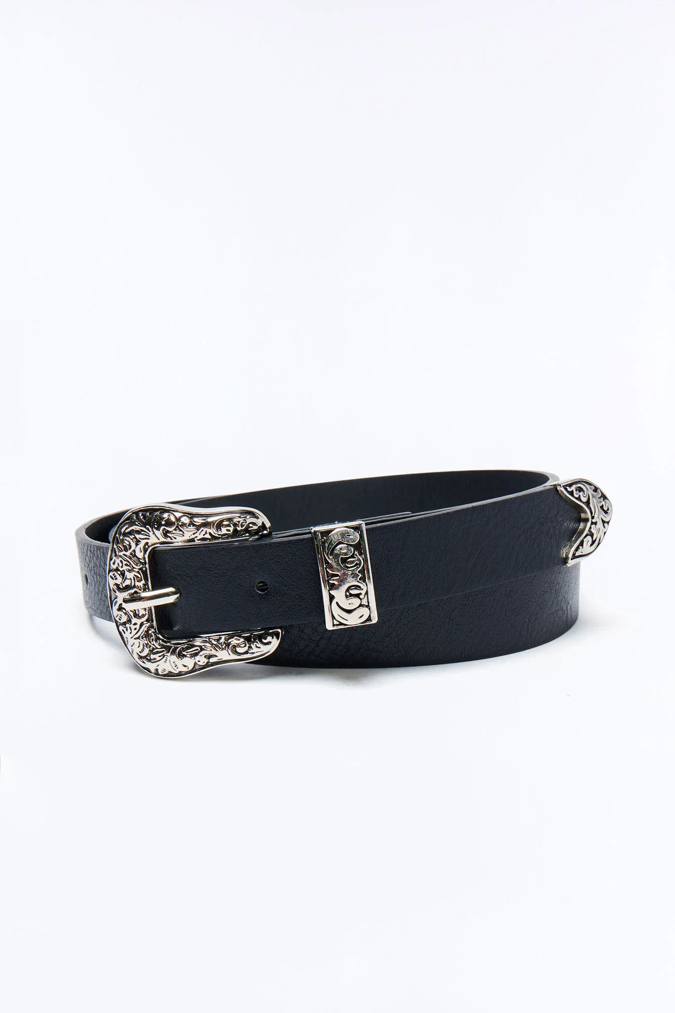 Frontier Cutie Faux Leather Belt - Silver/Black - Image 3