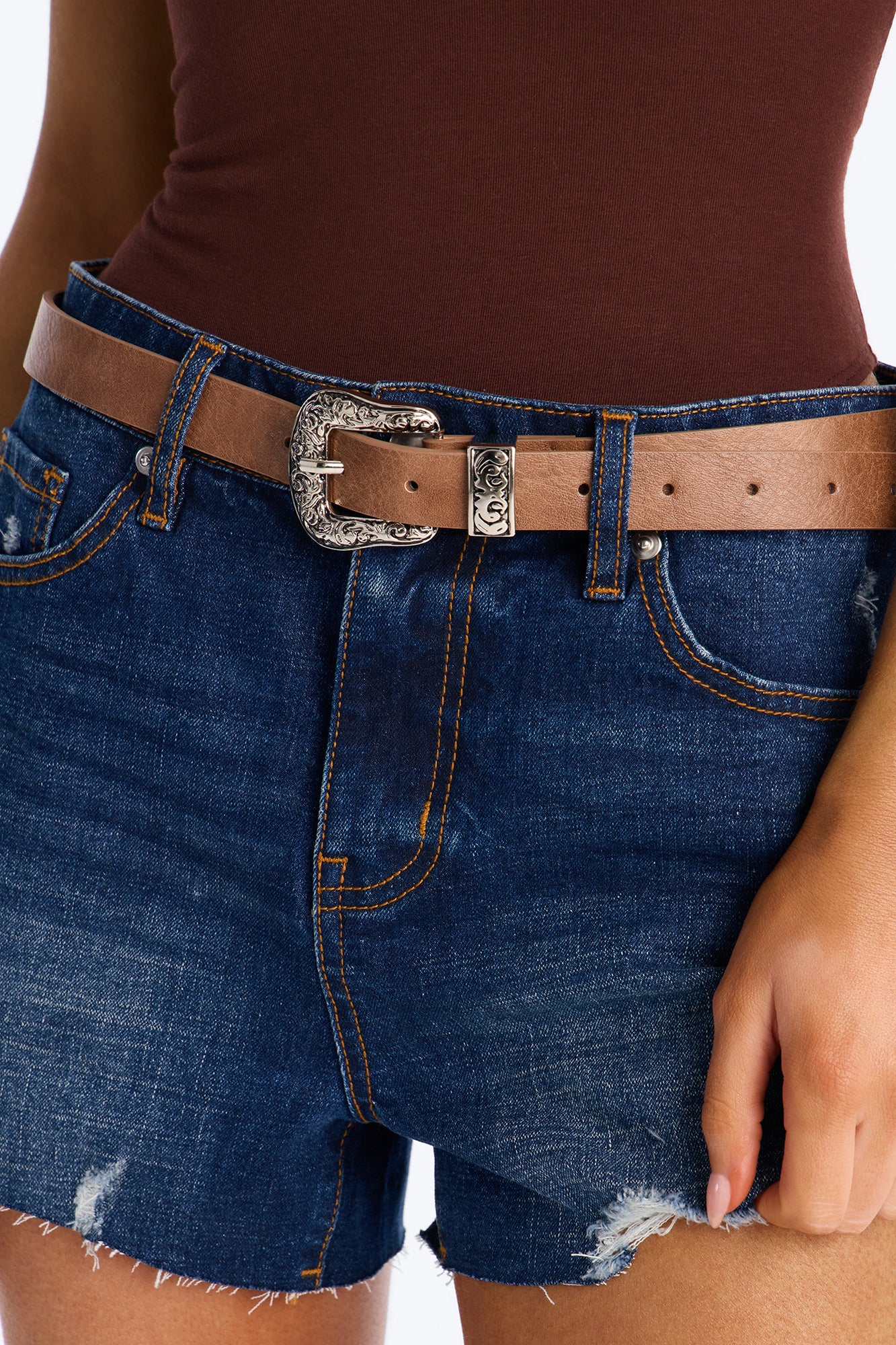 Frontier Cutie Faux Leather Belt - Silver/Brown