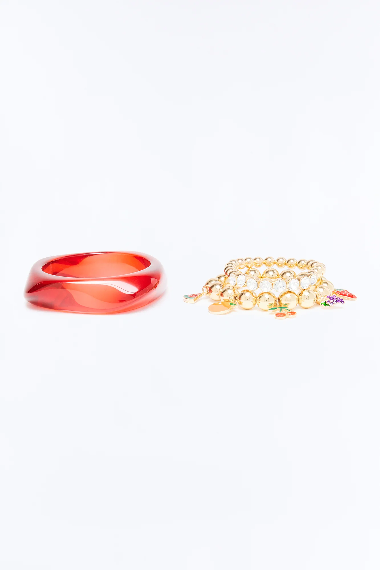 Fruit Pop 3 Piece Bracelet Set - Gold/Red - Image 3