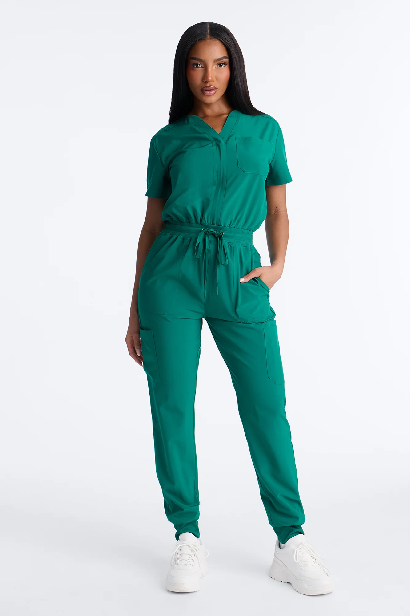 Full Shift Stretch Jogger Scrub Uniform Jumpsuit - Hunter Green
