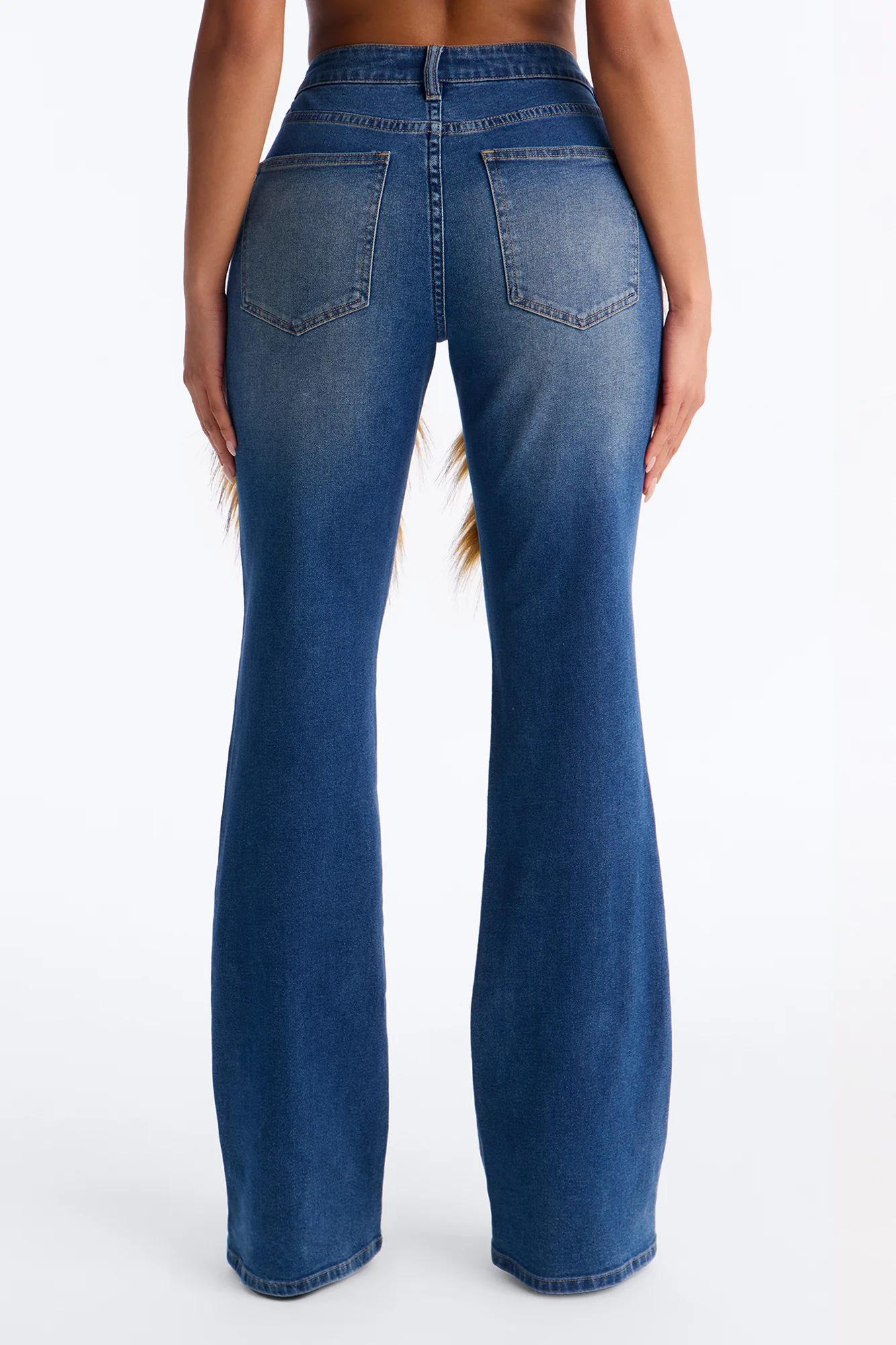 Fur Studded Embellished Bootcut Jean - Vintage Wash - Image 4