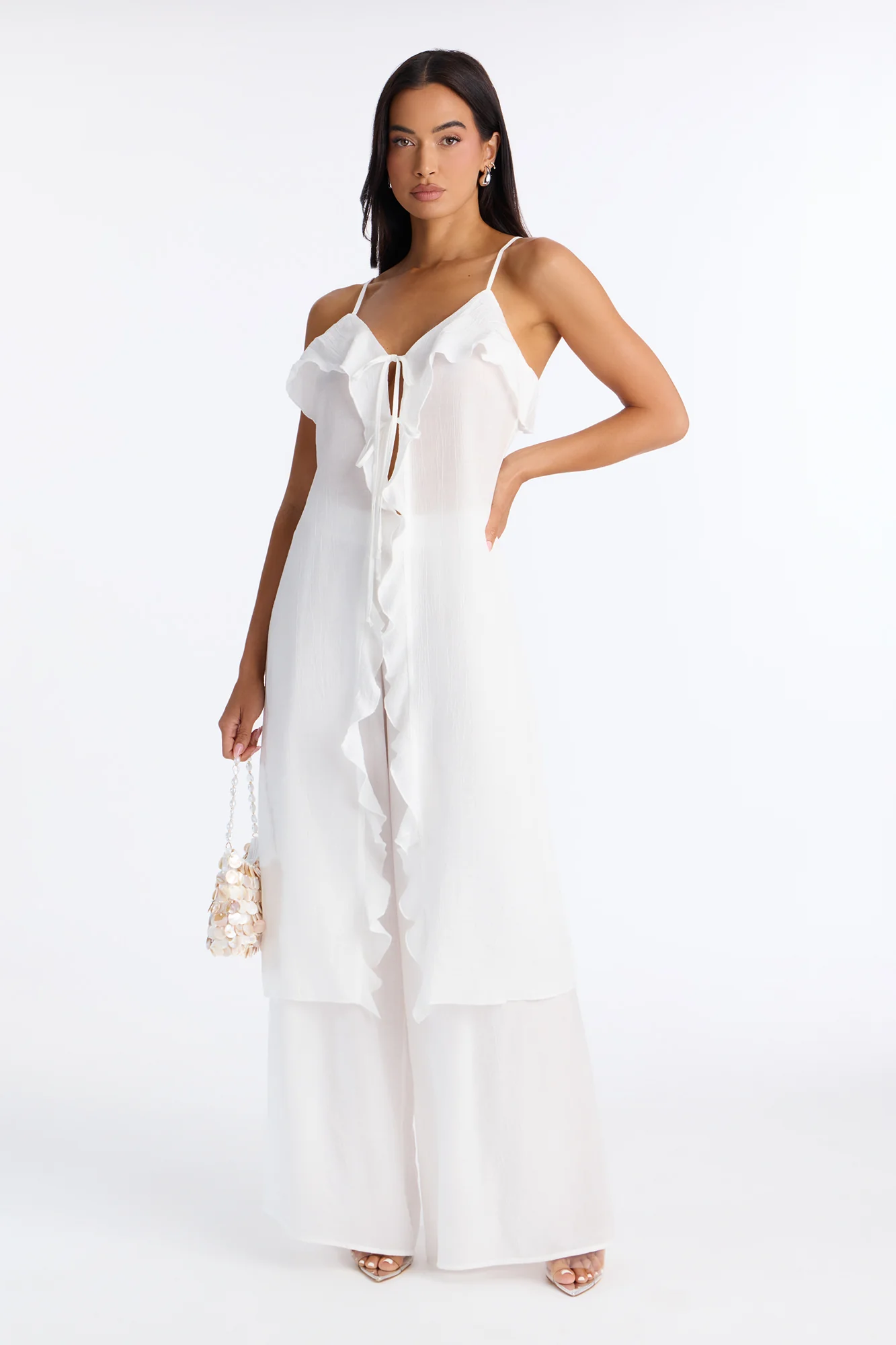Gabriela Ruffle Pant Set - White
