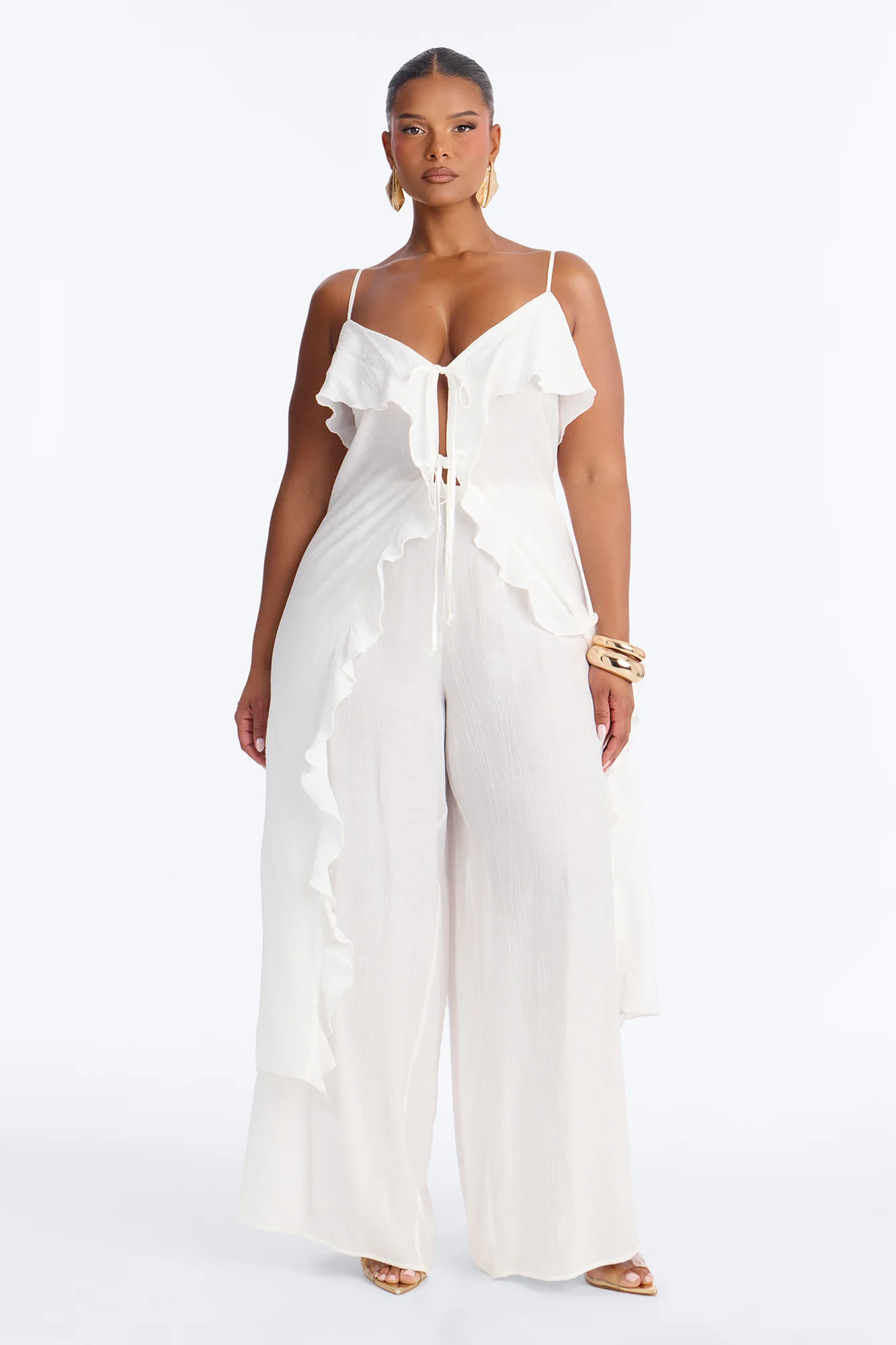 Gabriela Ruffle Pant Set - White - Image 5