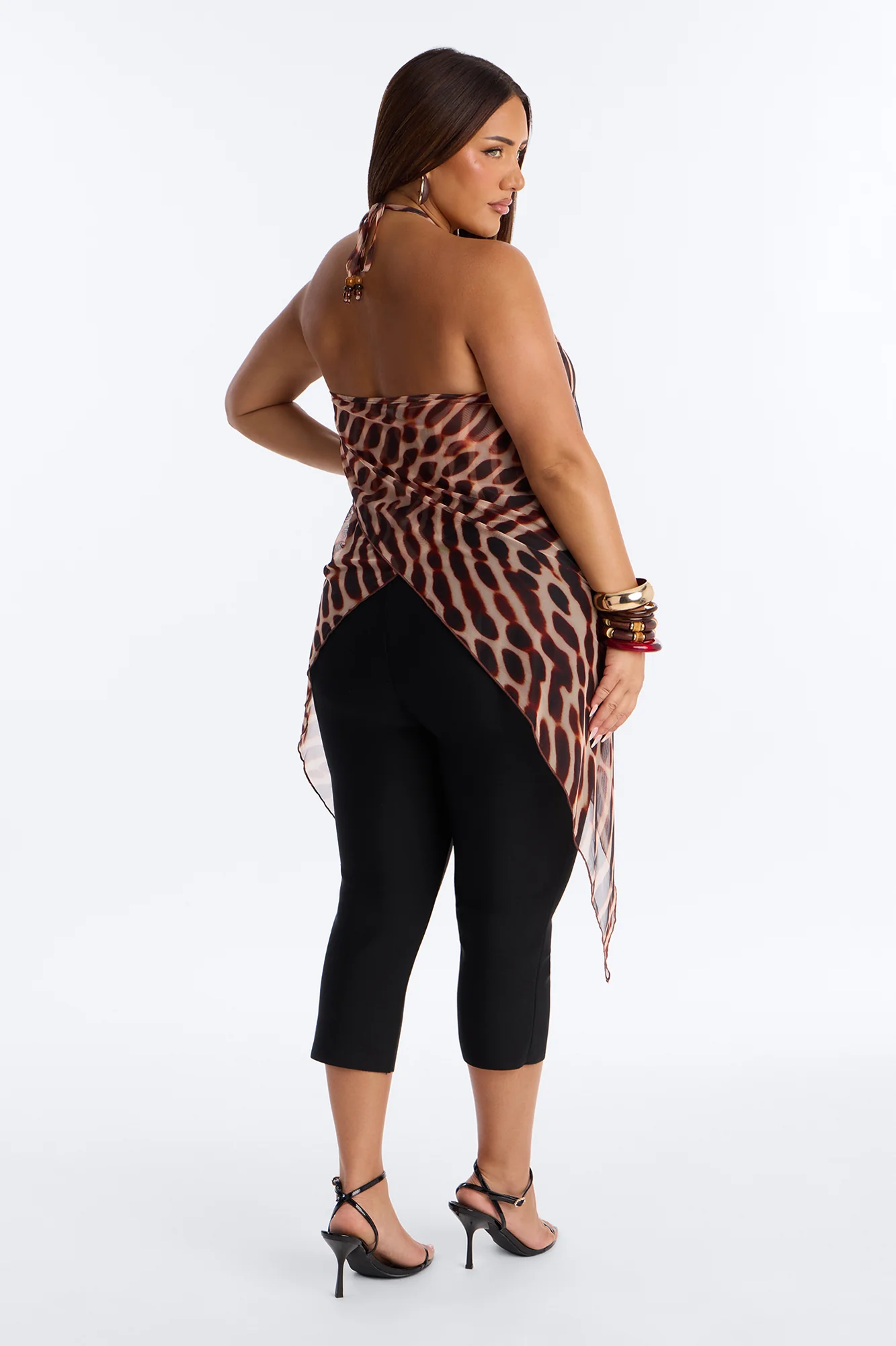 Gabriella Abstract Long Mesh Halter Top - Brown/combo - Image 8