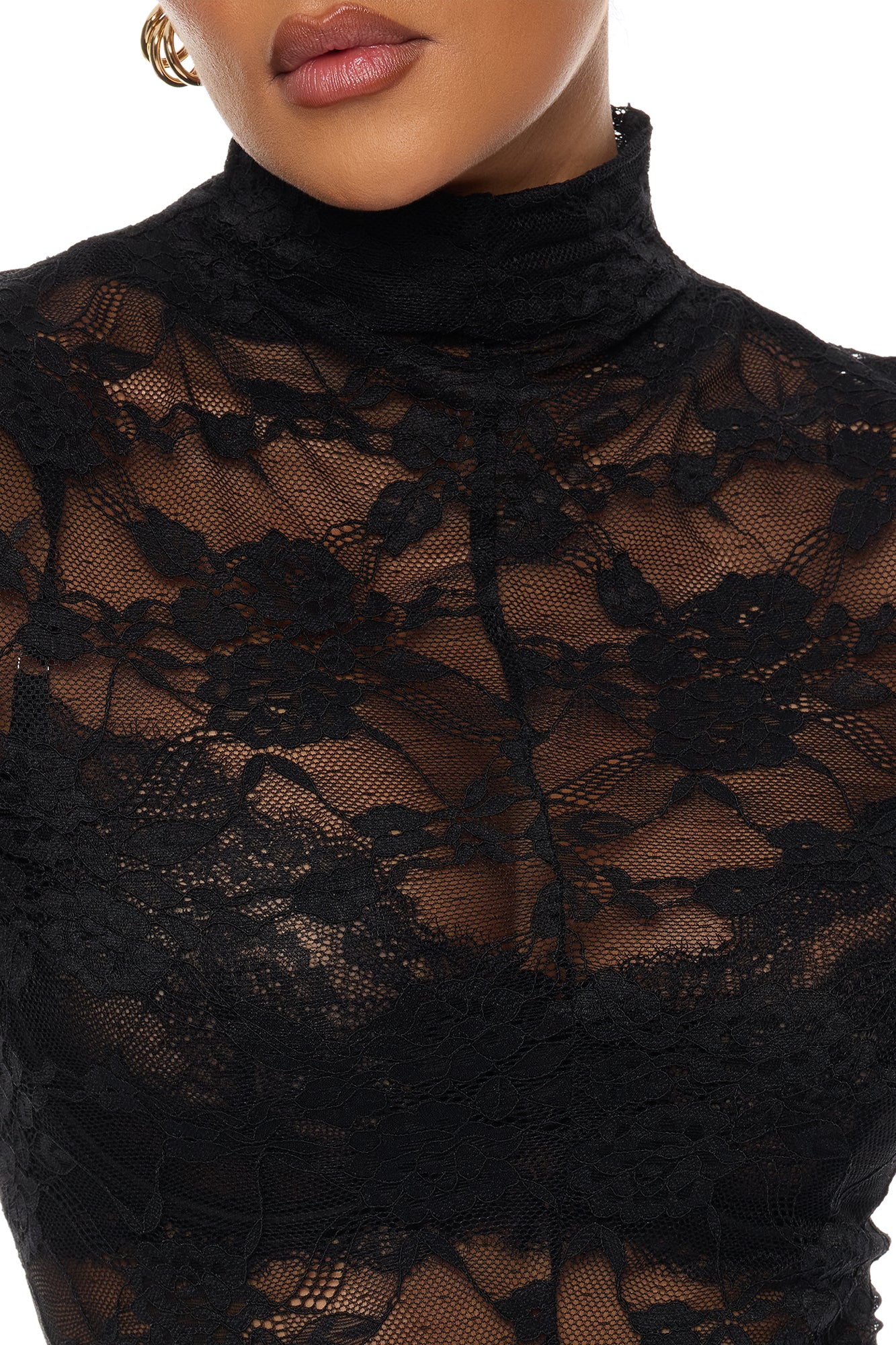 Gabriette Sheer Lace Midi Dress - Black - Image 3