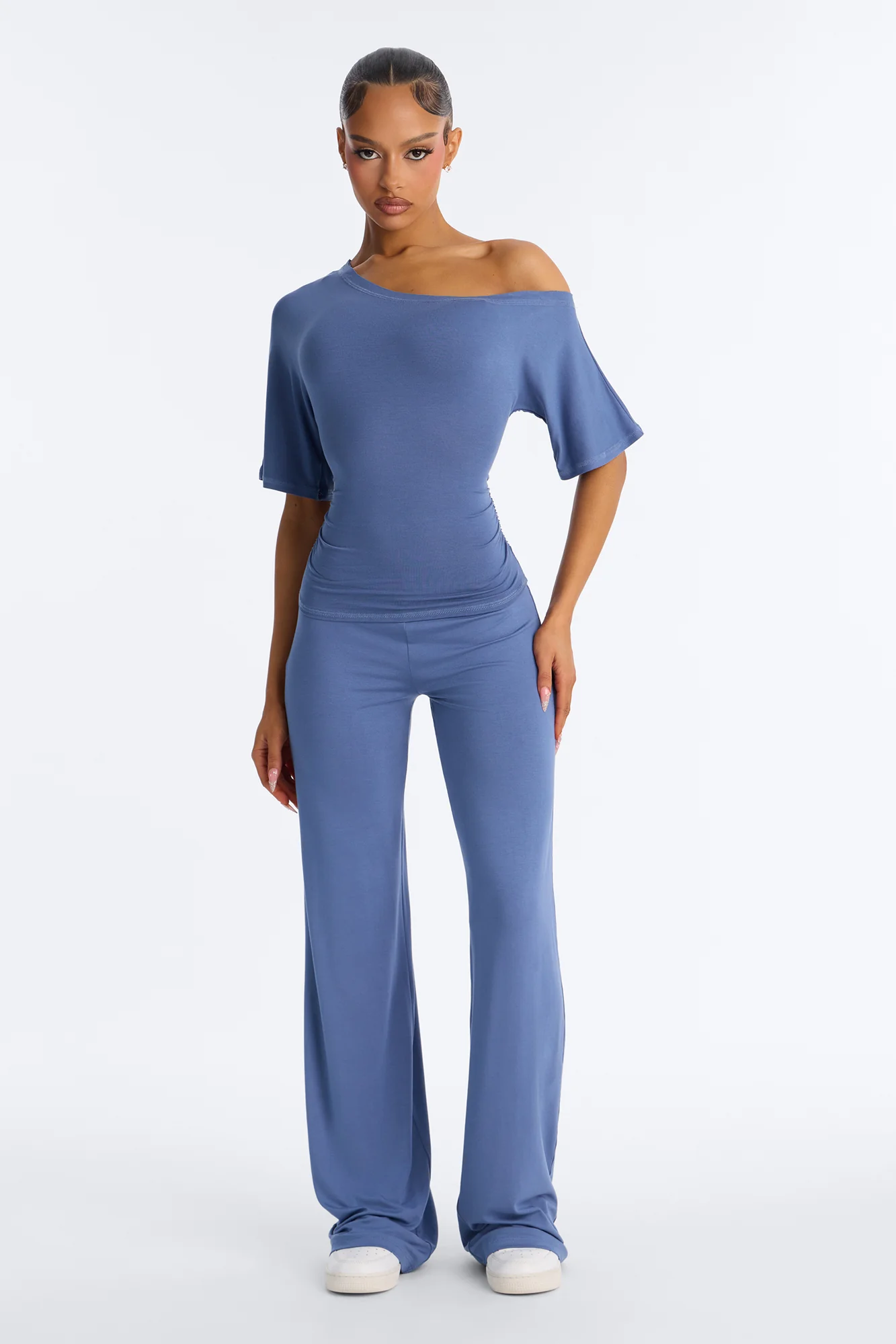 Gaelle Off Shoulder Pant Set - Blue