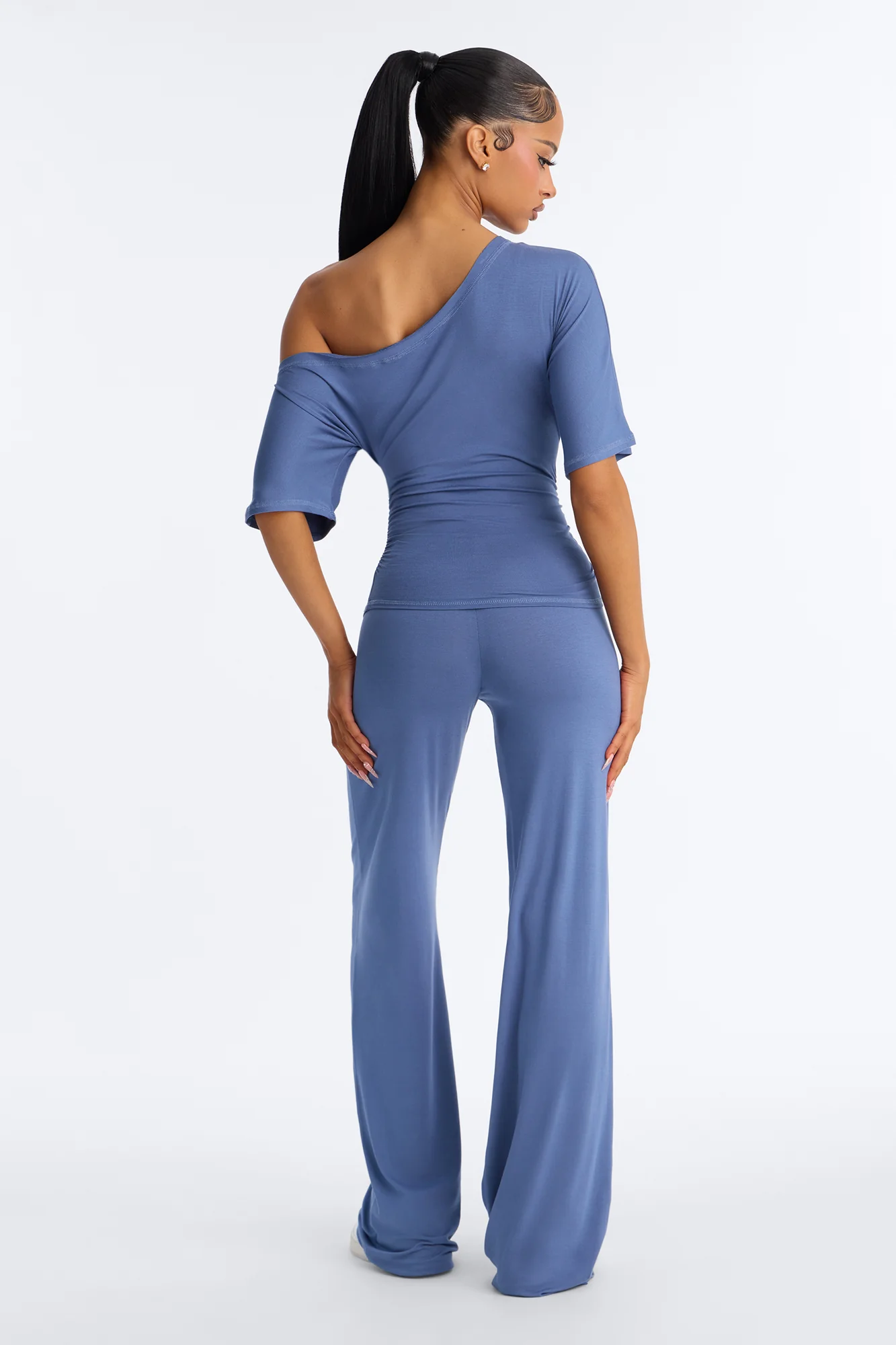 Gaelle Off Shoulder Pant Set - Blue - Image 3